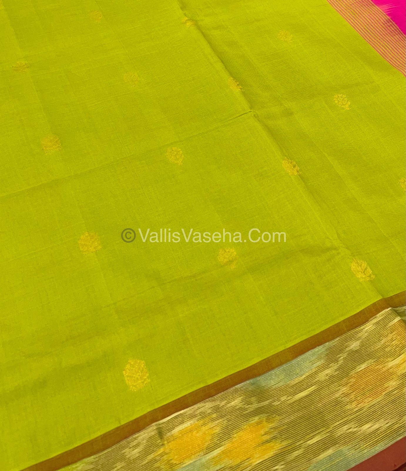 Semi Silk Cotton Saree - Green & Pink - VVSSC001