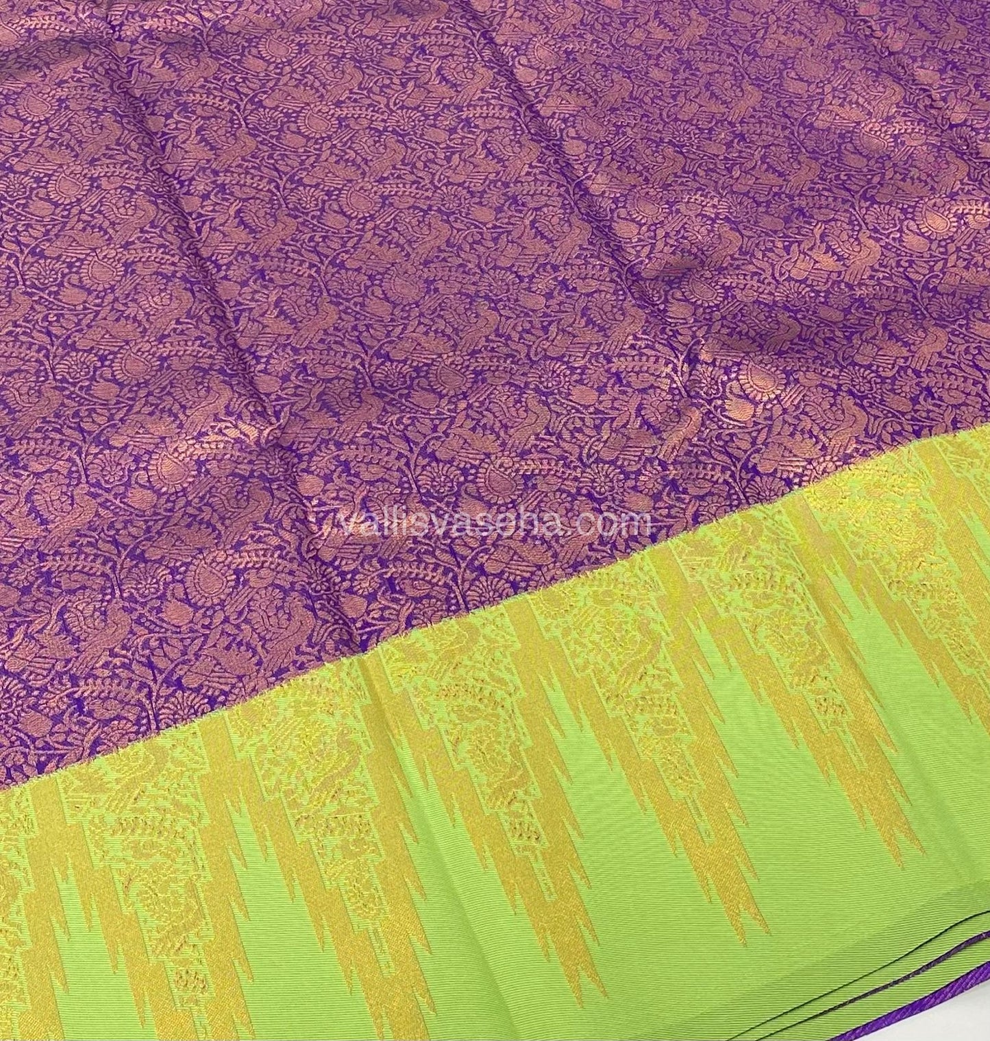 Kanchi Semi Silk - Purple with Green - Temple Border - VVKSS001