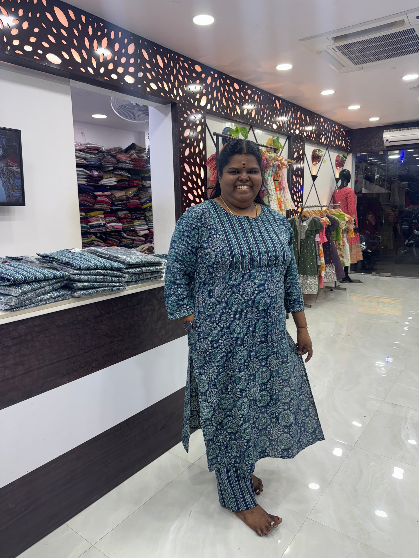 Trendy Printed Cotton - Co-ord Set - Blue Shade - VVRCS001