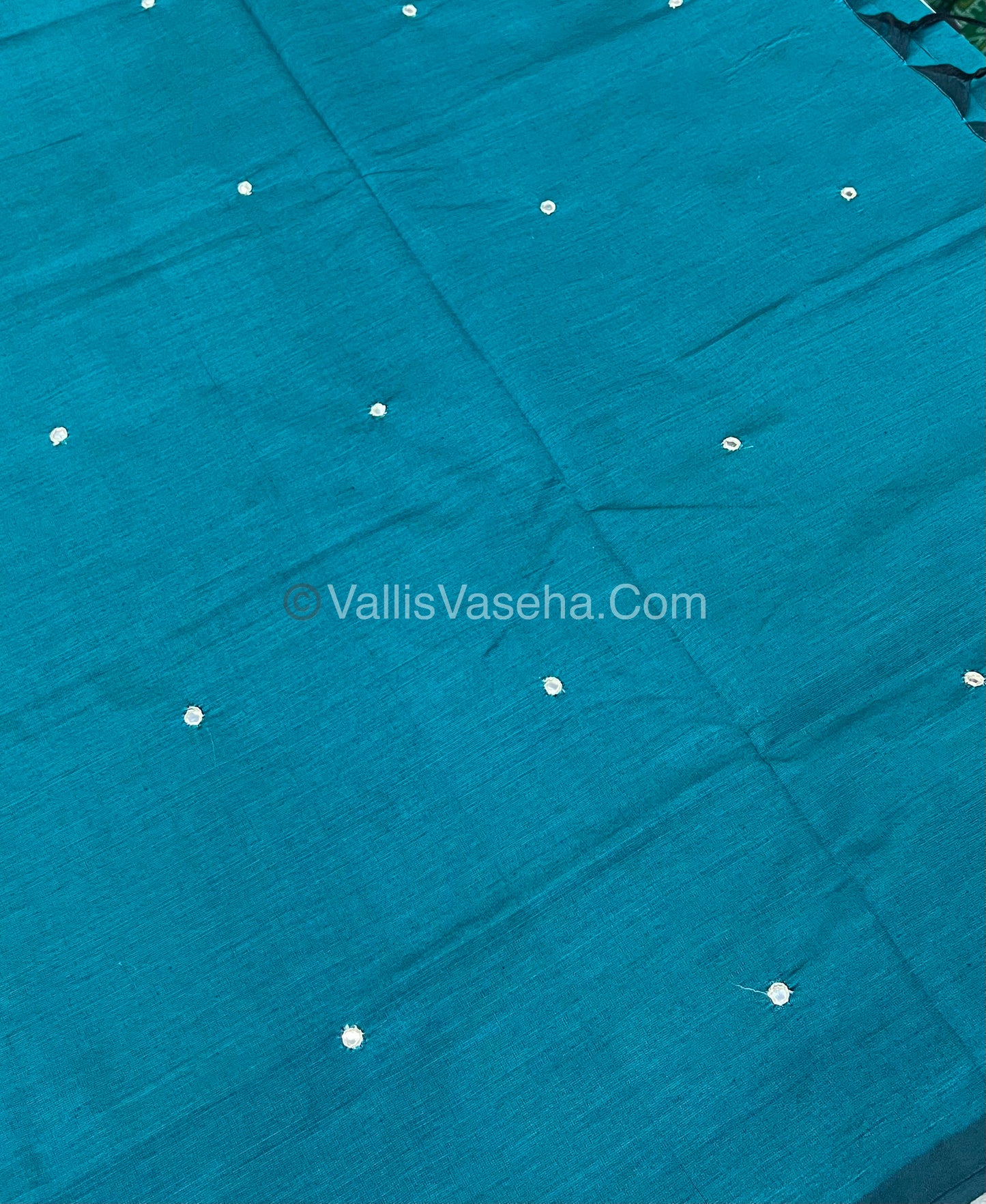 South Mixed Cotton - Mirror Work Embroidery - Blue With Greyish Cream- VVPCM002