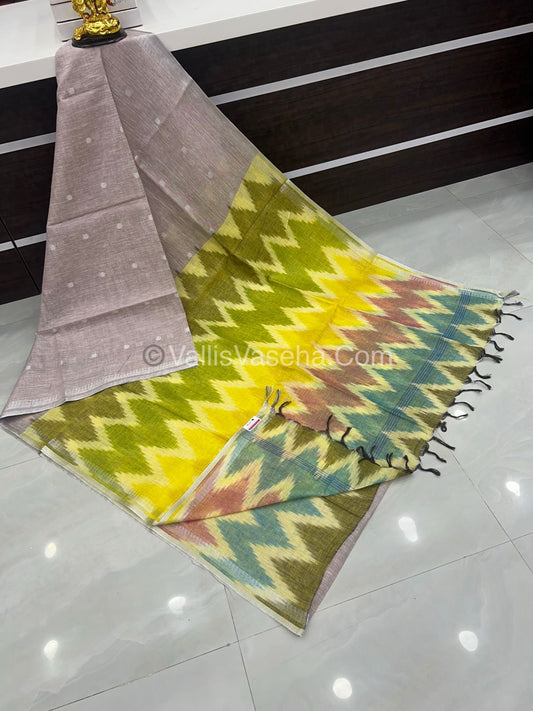 Pure Linen Saree - Ikkat Multicolor Combo - VVPLS001