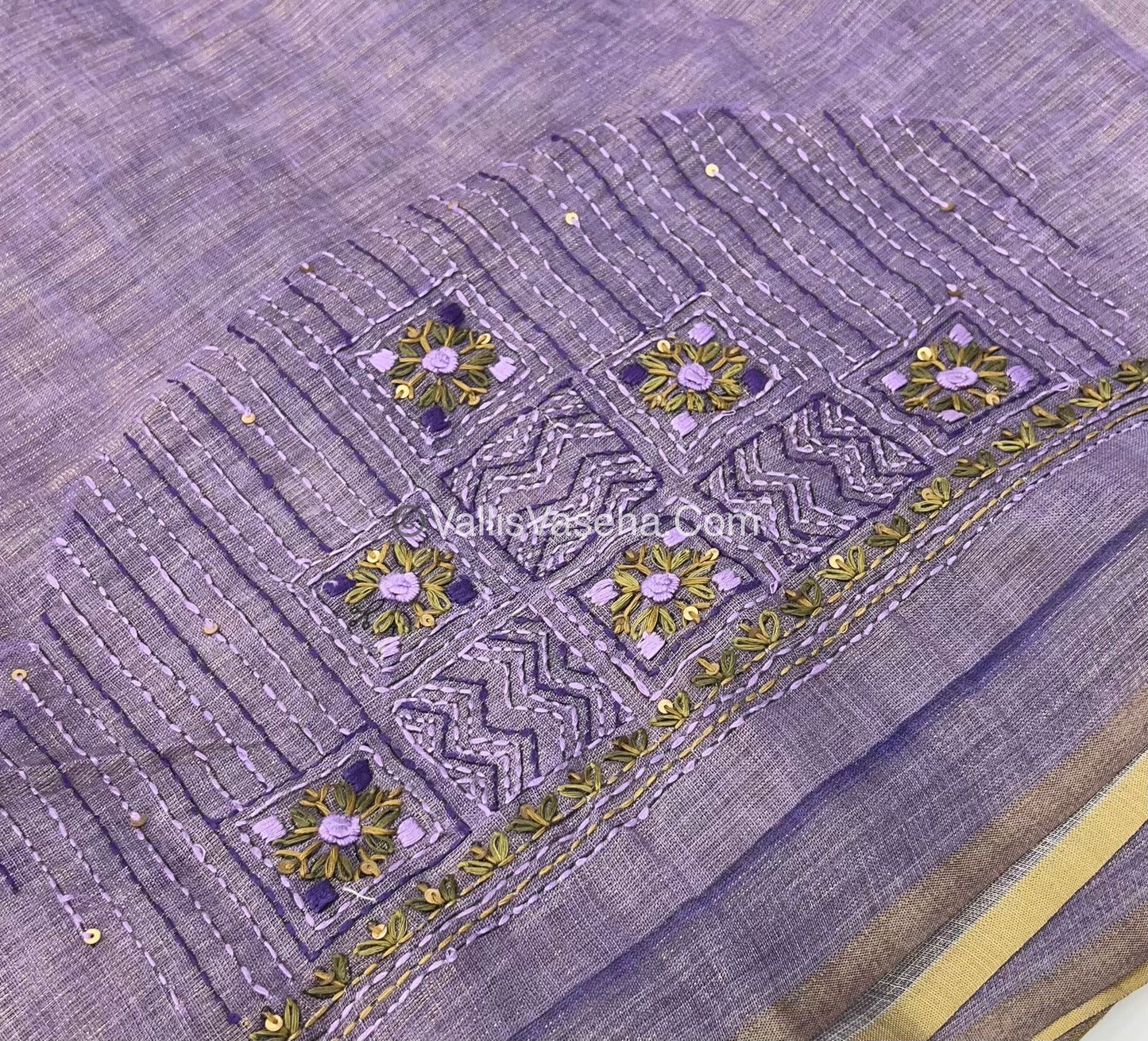 French Knot - Linen Tissue Saree - Lavendar Shade - VVLFN003