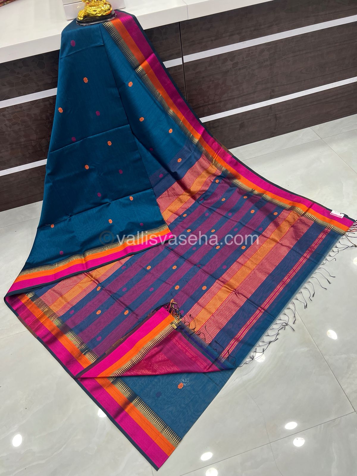 Pure Maheshwari Silk Cotton Saree - Ramar Blue & Pink Color - VVMSC004