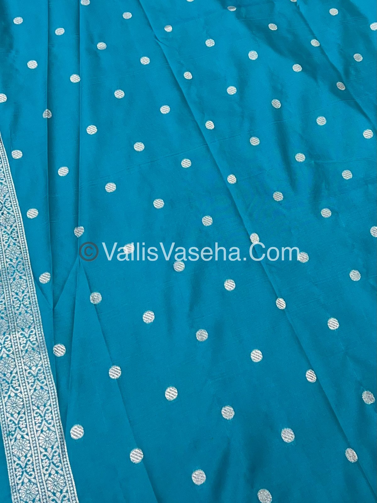 Semi Soft Silk - Deer Butta Border - Turquoise Blue Shade -VVSSS017