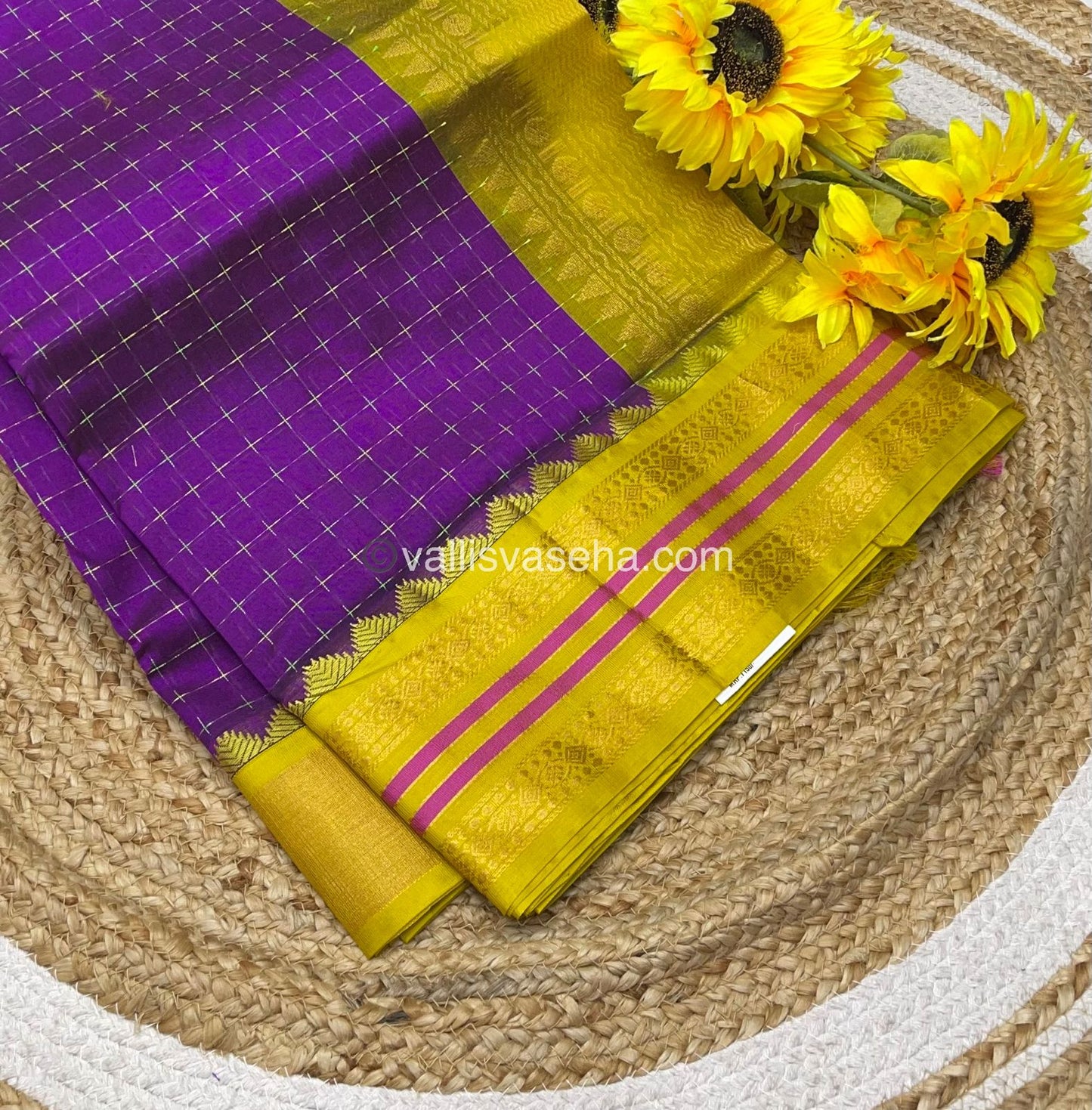 Pure Korvai Silk Cotton - Purple with Yellow - VVKSC012