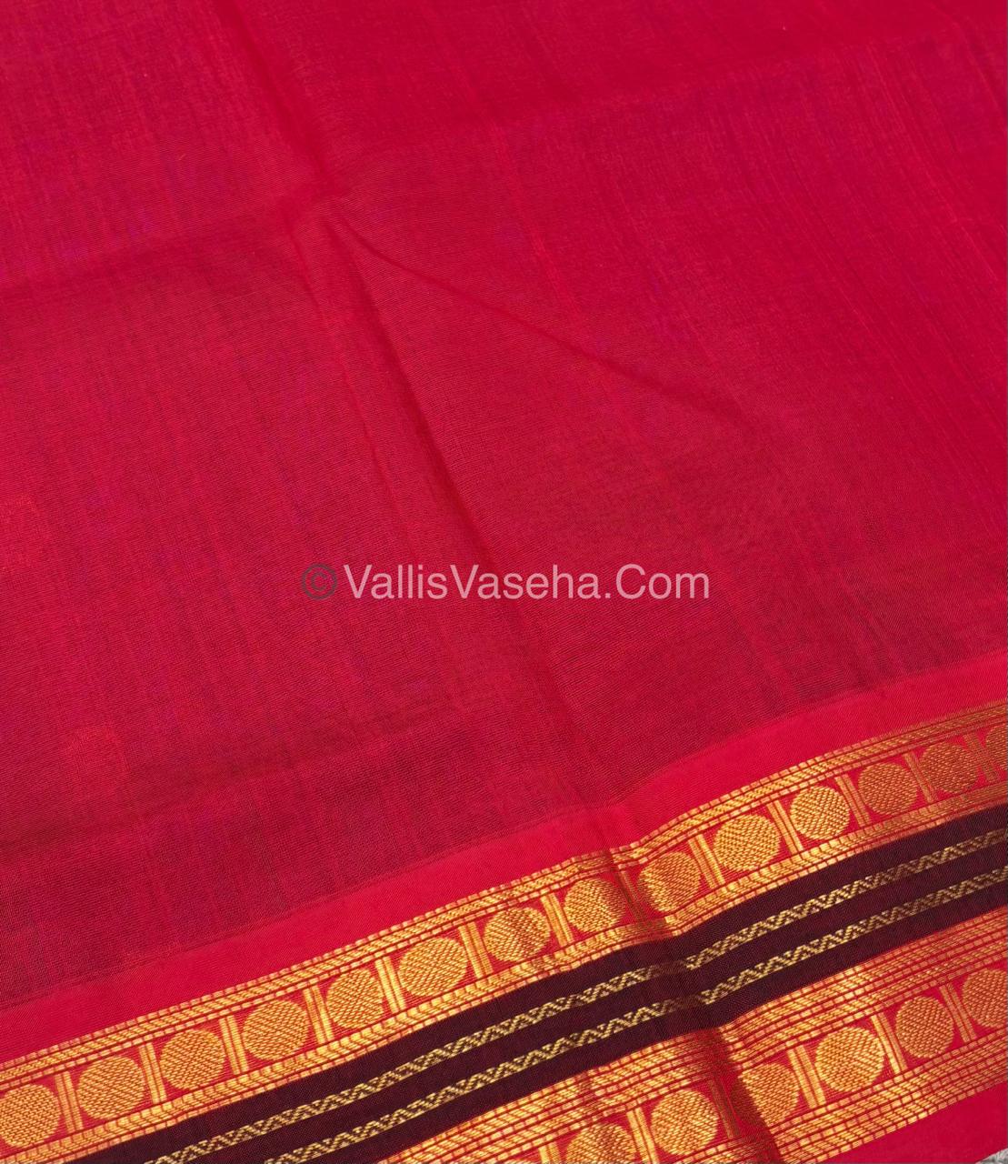 Pure Korvai Silk Cotton Saree - Blue with Red - VVKSC004