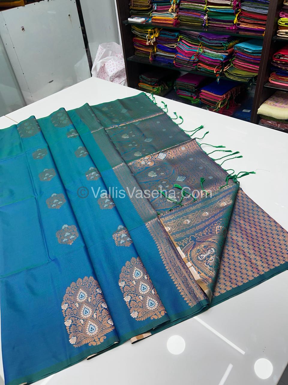 Semi Soft Silk - Border Butta - Peacock Blue Shade -VVSSS010