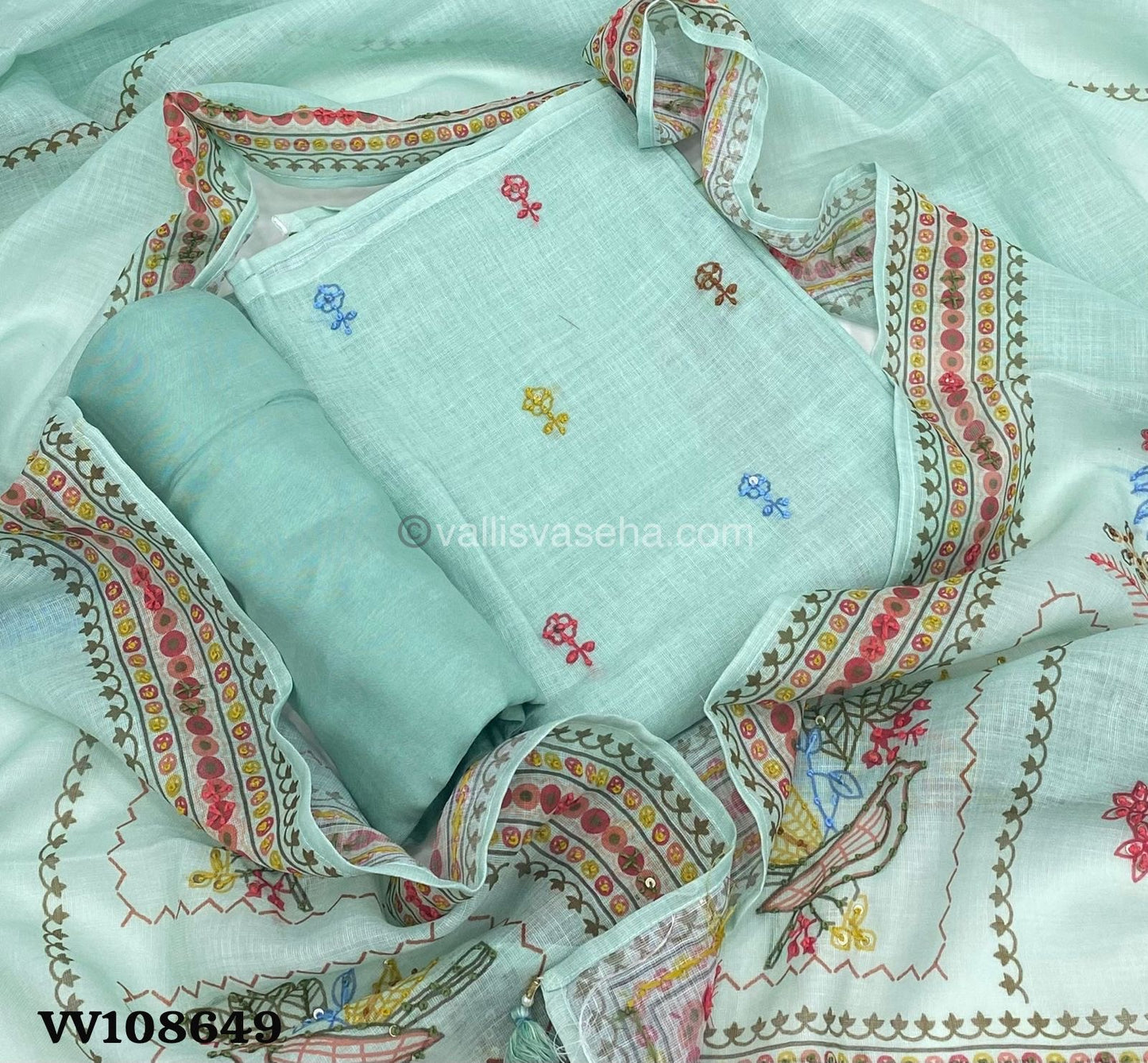 Salwar Material - Embroidered - Kota Linen Mixed Material - VVUSM001