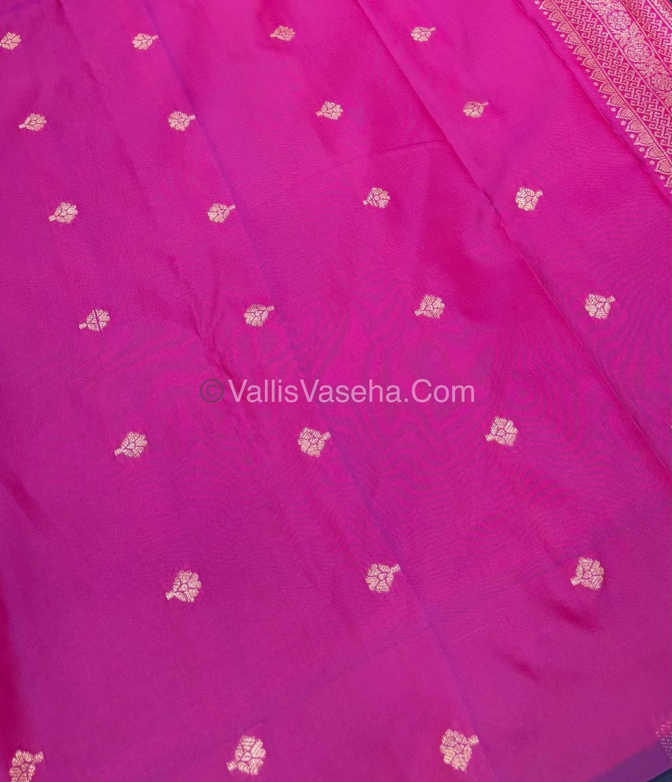 Semi Soft Silk - Border less - Peacock Blue With Pink Shade -VVSSS024