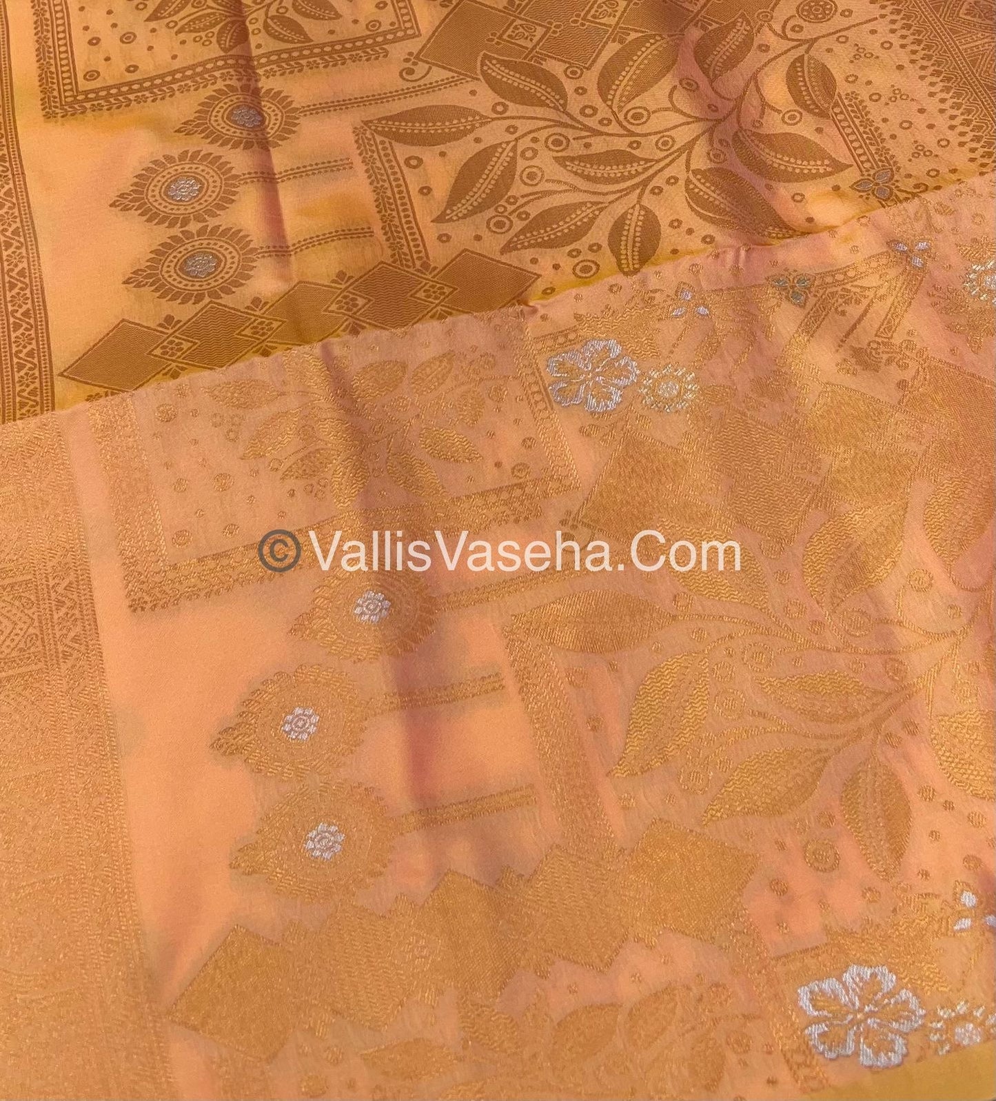 Semi Soft Silk - Border less - Double tone Orangish Yellow Shade -VVSSS007