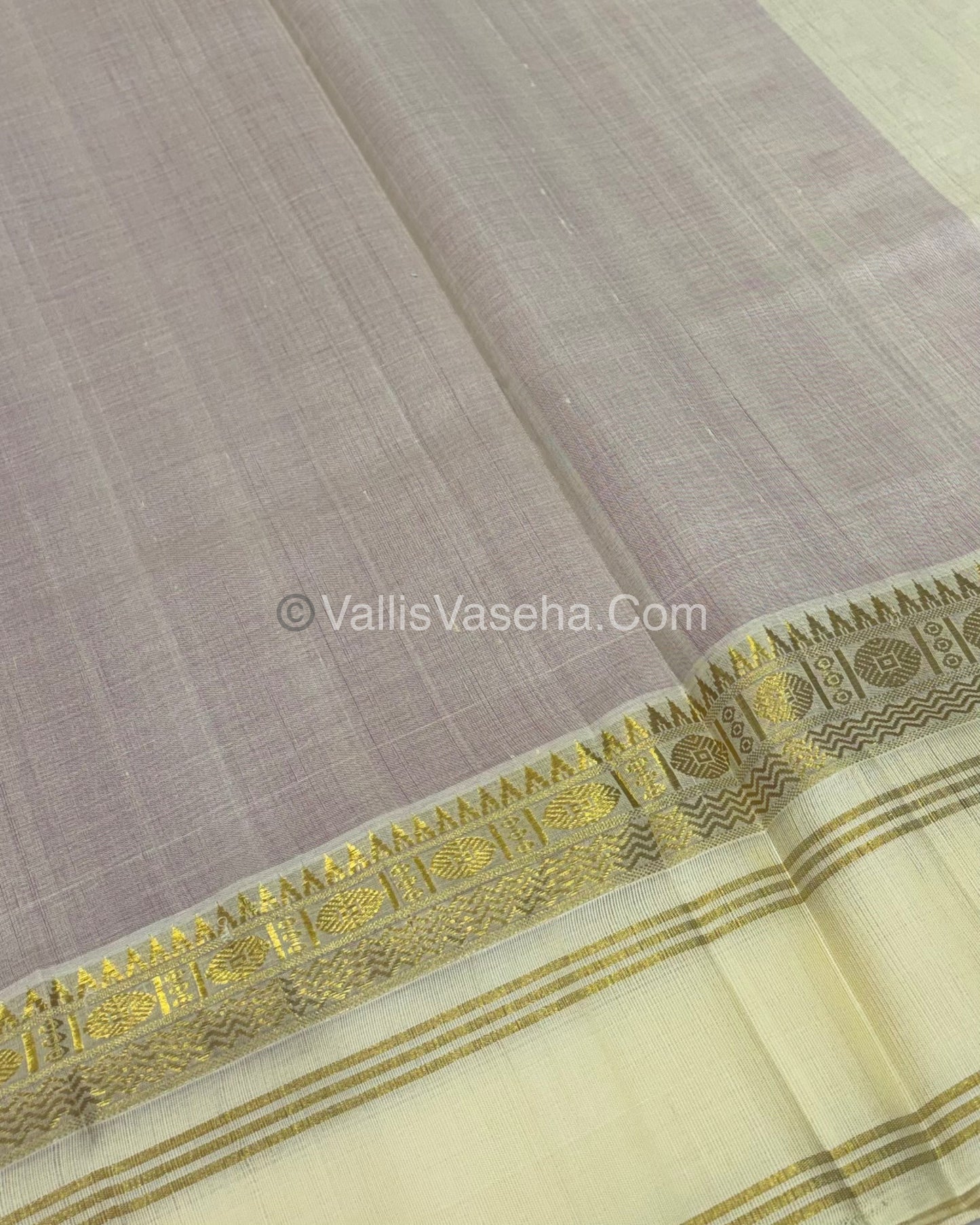 Pure Korvai Silk Cotton - Retta Petta Border - Pink With Cream Combo - VVKSC010