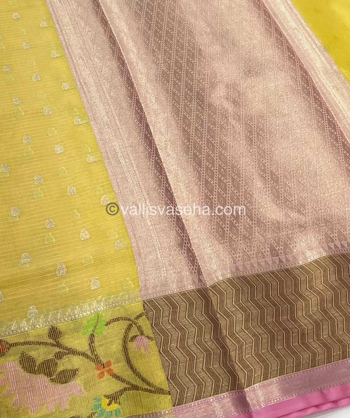 Kota Saree - Paithani Border - Yellow with Pink - VVKPS001