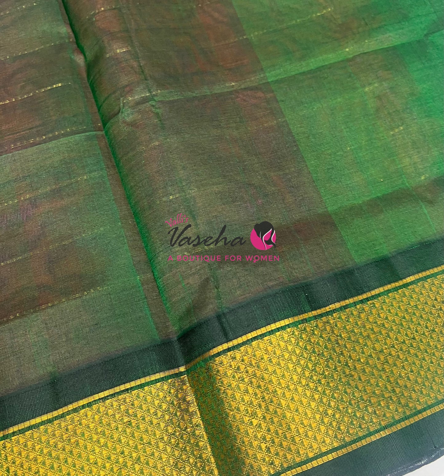 Pure Korvai Silk Cotton - Checks Pattern - Pink with Green Shade - VVKSC015