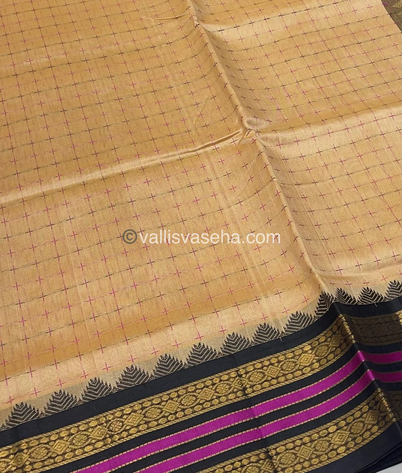 Pure Korvai Silk Cotton - Cream with Black - VVKSC012