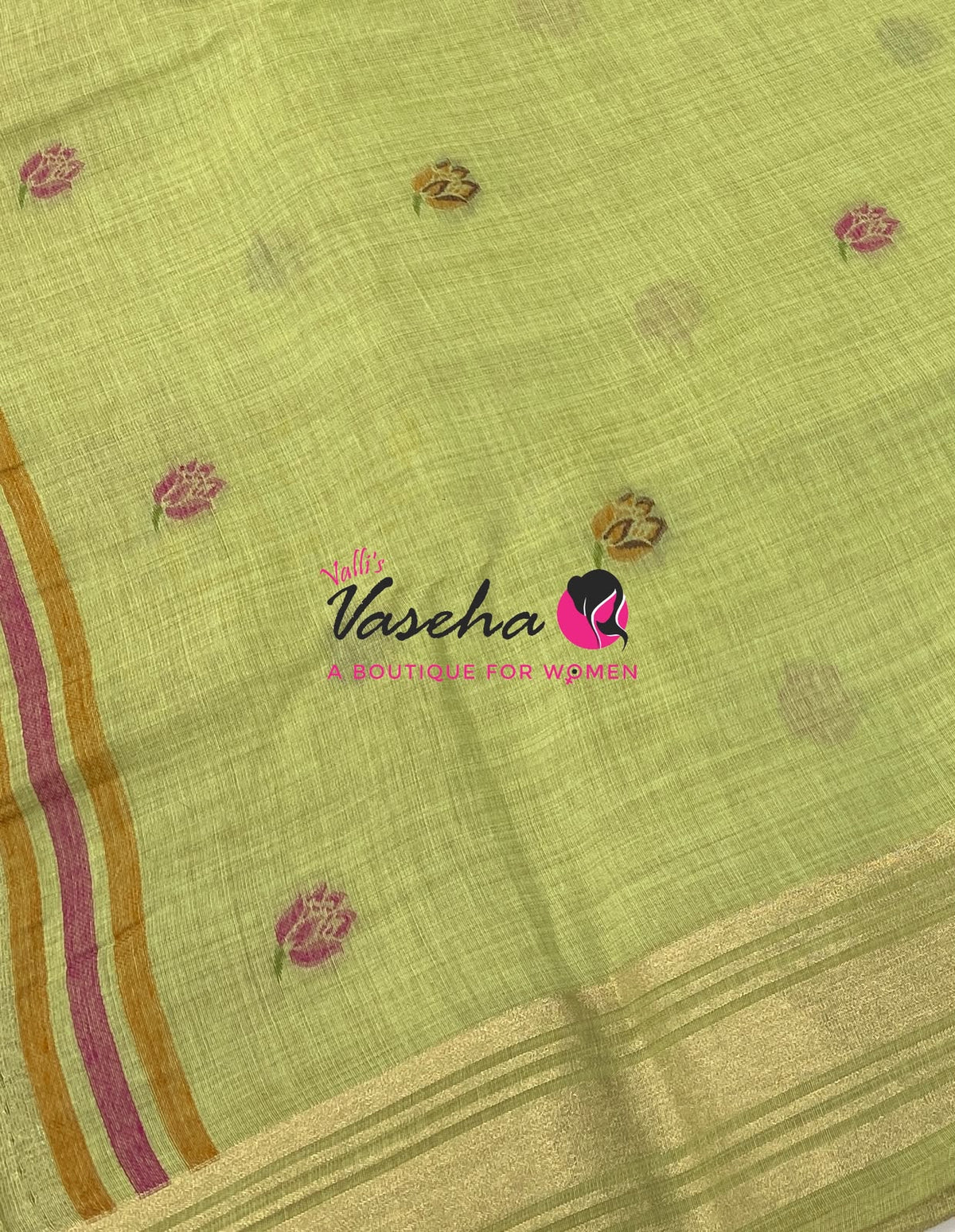 Muga Tissue Linen Saree - Green Shade - VVMLT001