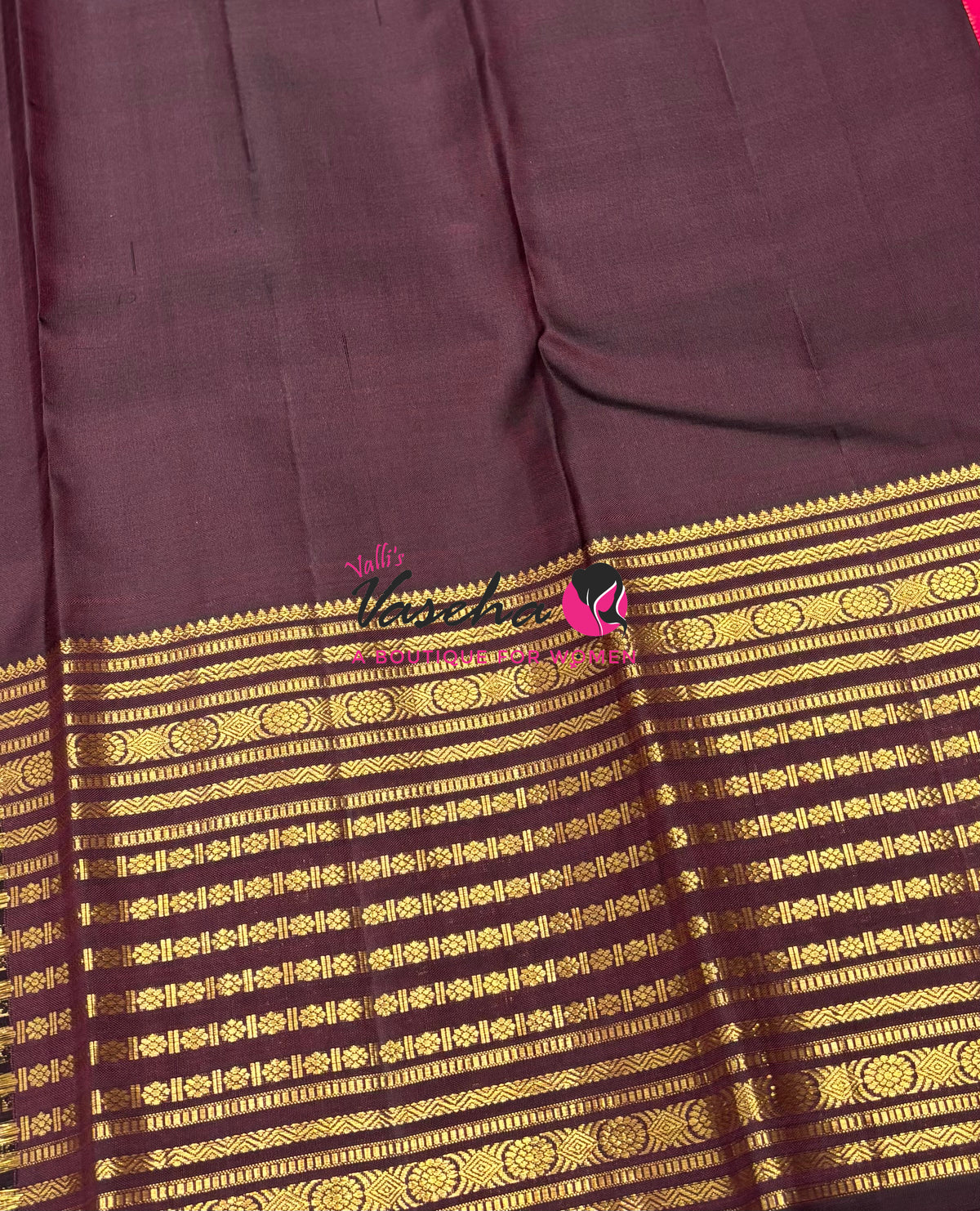 Pure Vintage Korvai Kanchipuram Silk Saree - Pink With Brown - VVPS102