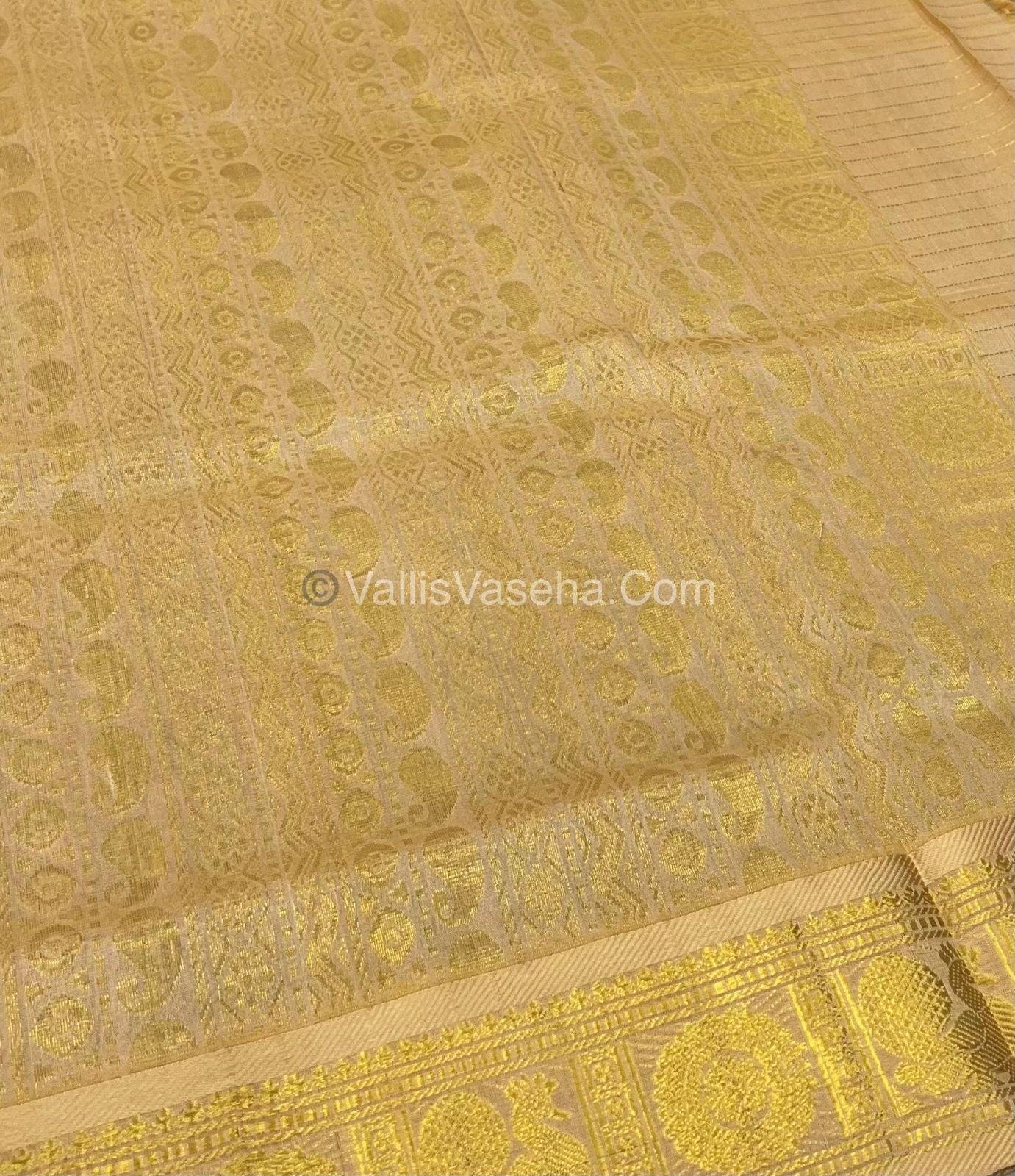 Pure Silk Cotton Saree - Brown with Cream - Lakshadeepam Design - VVPLD001