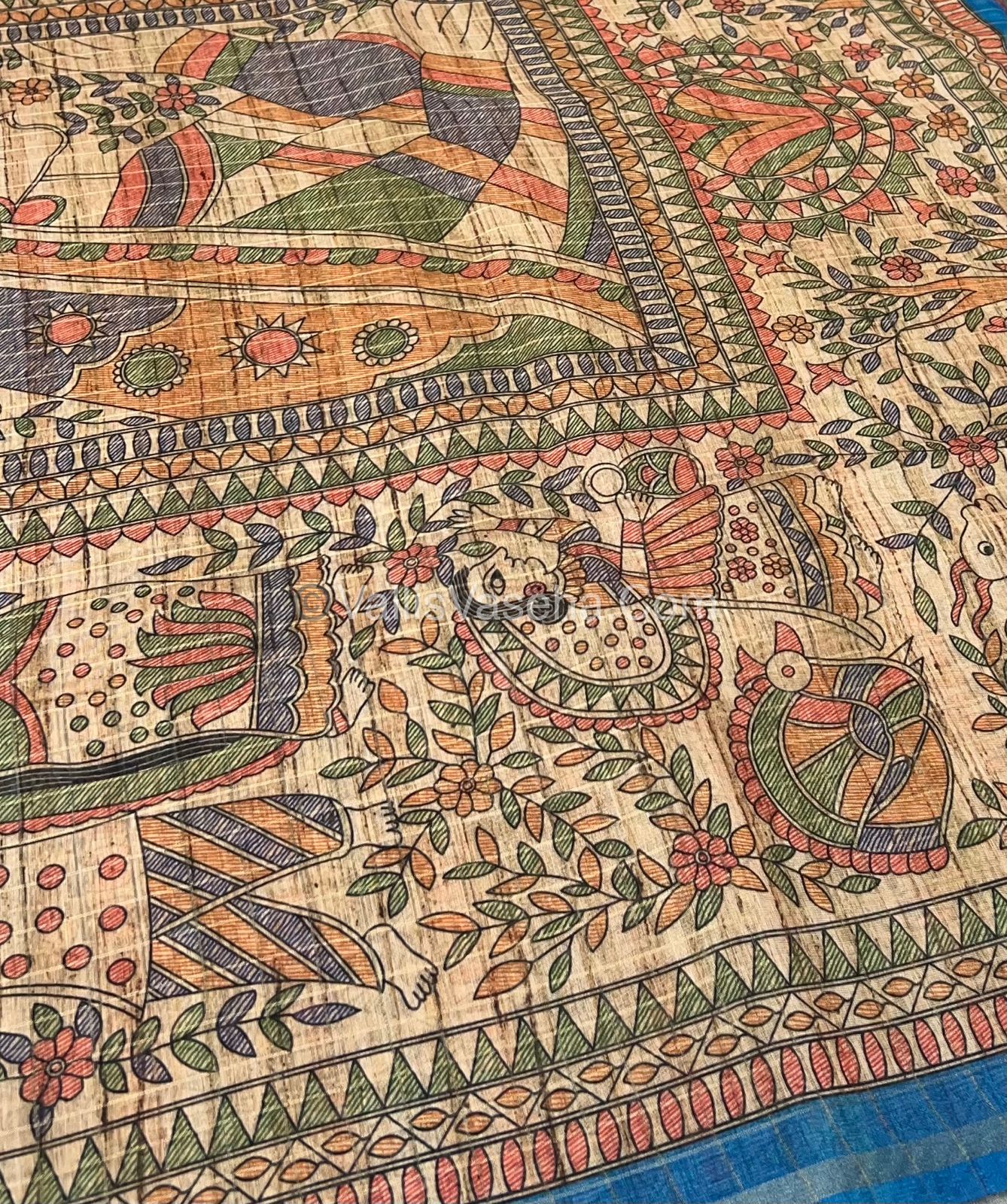 Semi Chanderi Saree - Fusion Of Bandhini & Madhubani- VVSCS002