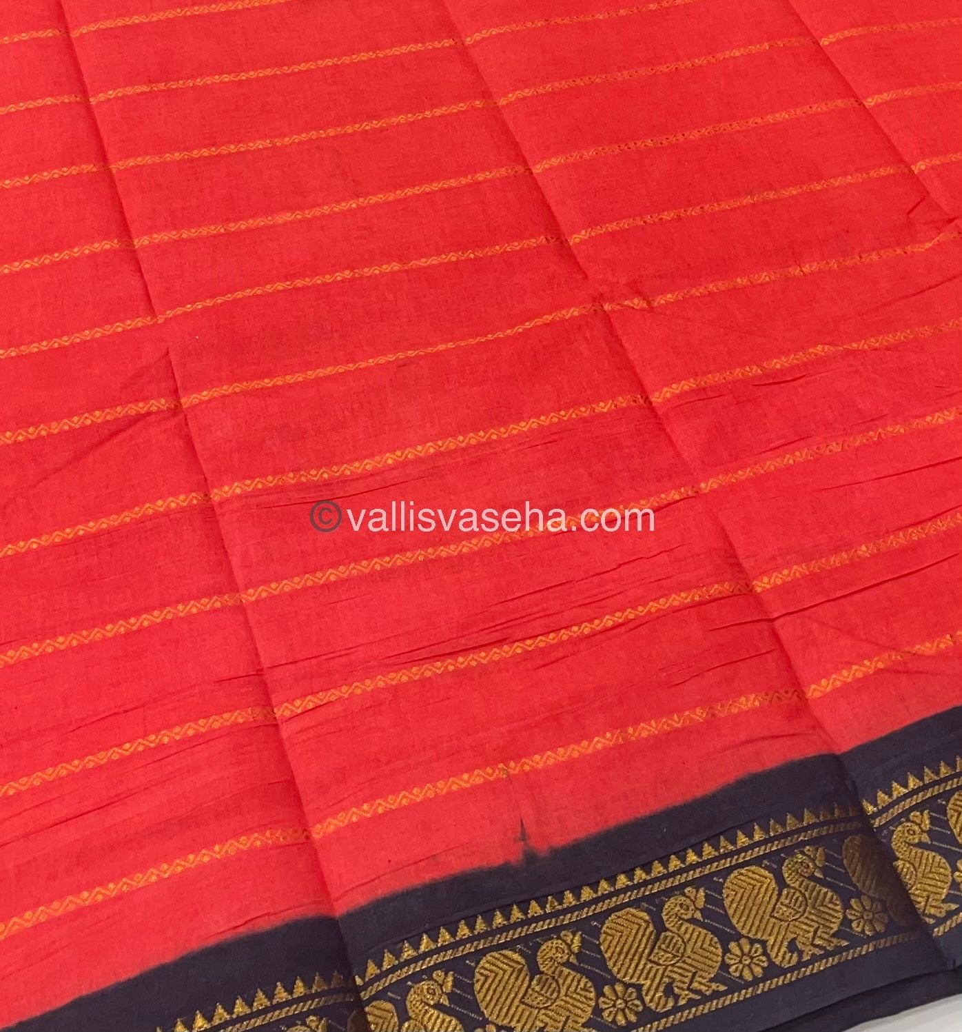 Sungudi Cotton Saree | Velthari Design -Peachish Red with Dark Navy Blue Shade - VVSCV001
