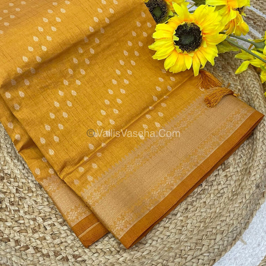 Semi Tussar Silk - Grand Pallu - Yellow Shade - VVSTS017
