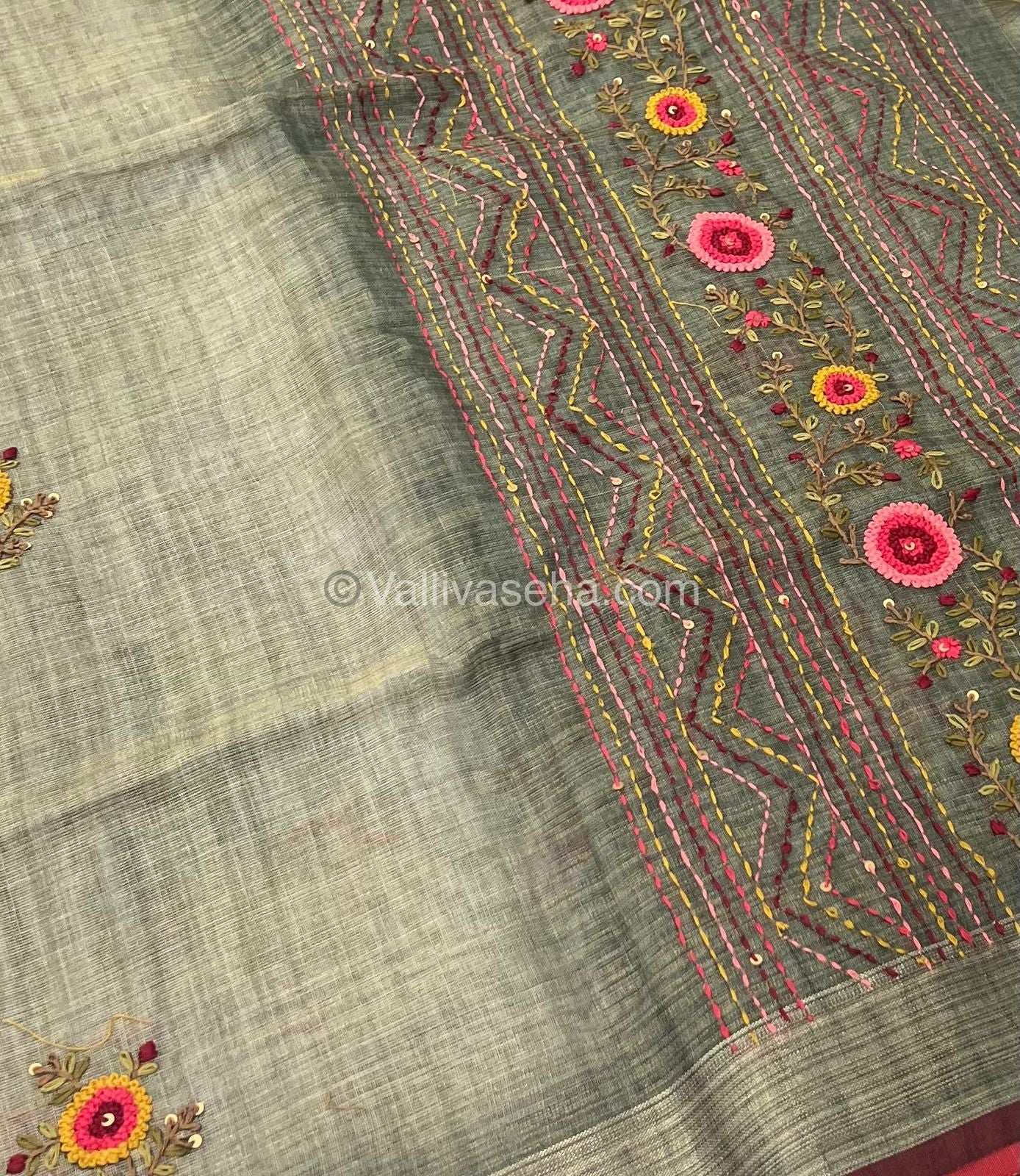French Knot - Tissue Saree - Grey Shade - VVLFN001