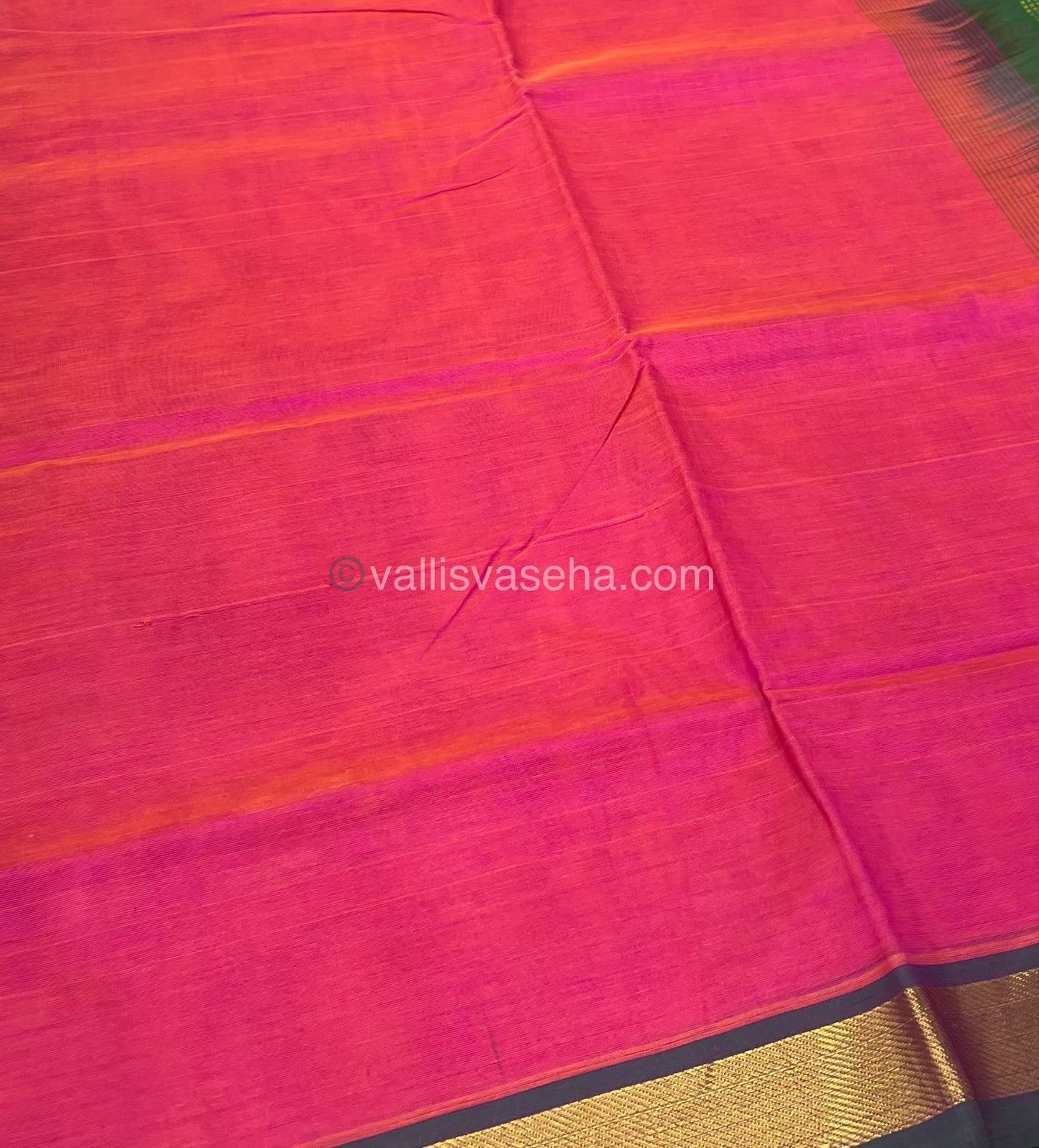Pure Silk Cotton Sarees - Pink With Green - VVPSC003