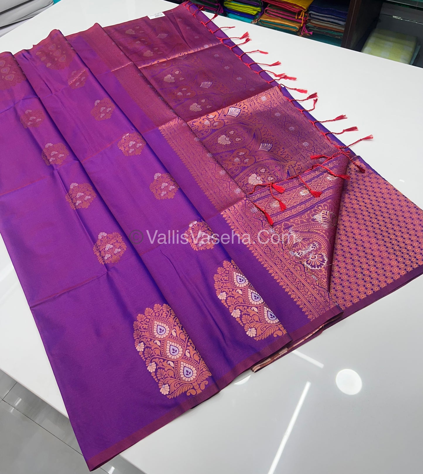 Semi Soft Silk - Border Butta - Purple Shade -VVSSS010