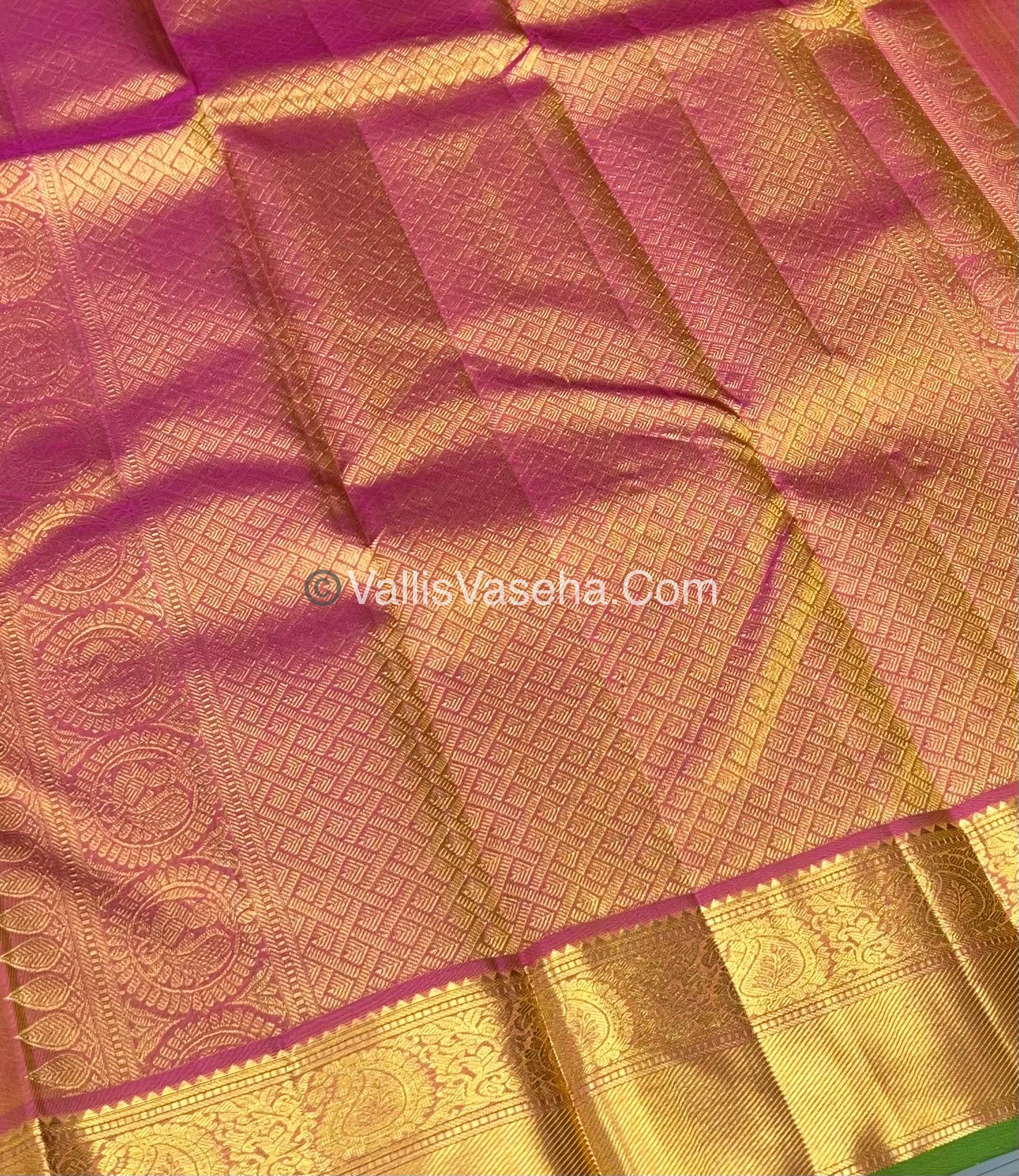 Pure Kanchipuram Silk Saree - Mustard (Vendhayam ) & Double Tone Pink Combo - VVPS014