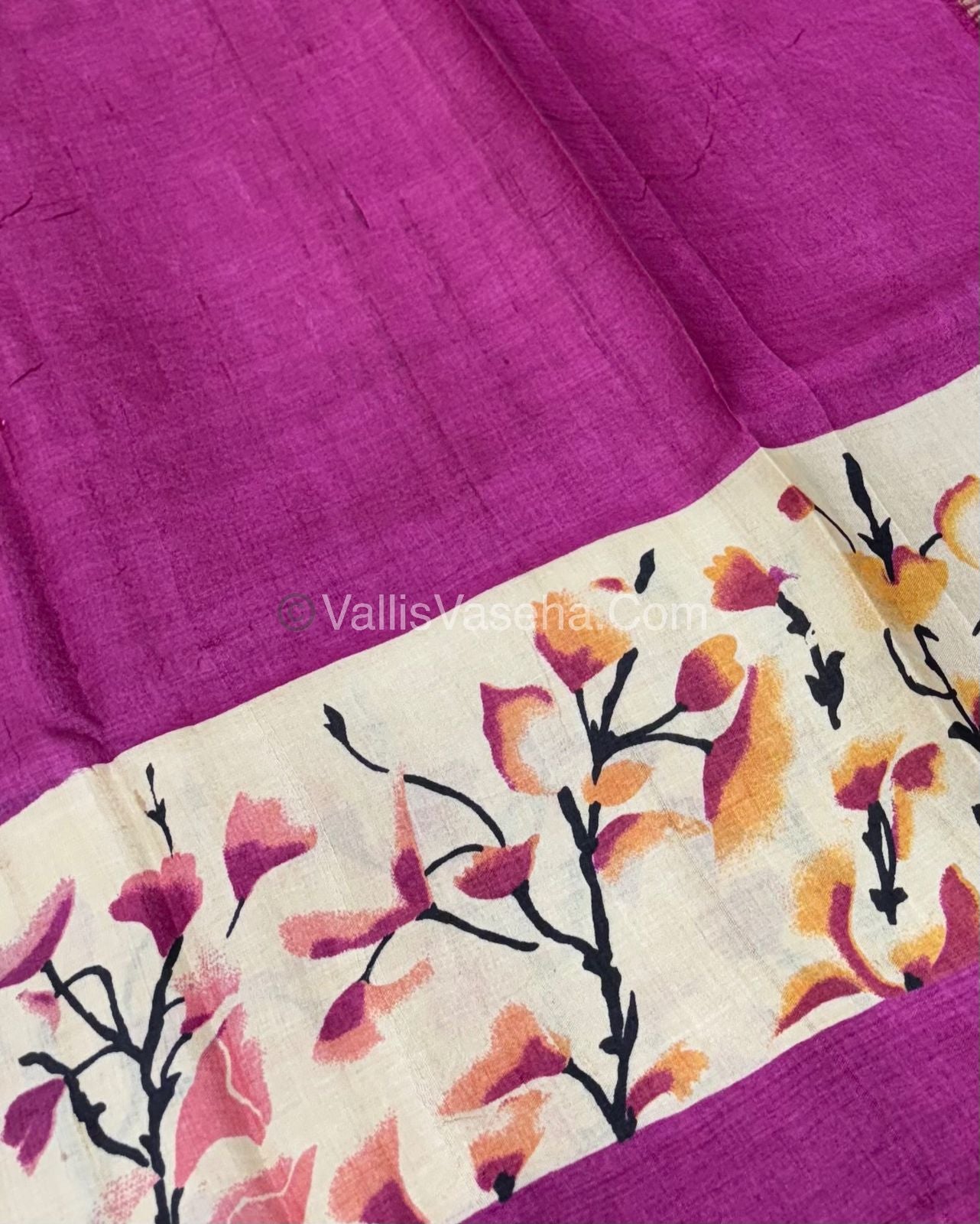 Pure Tussar Silk - Cream With Pink Shade - VVPTS001