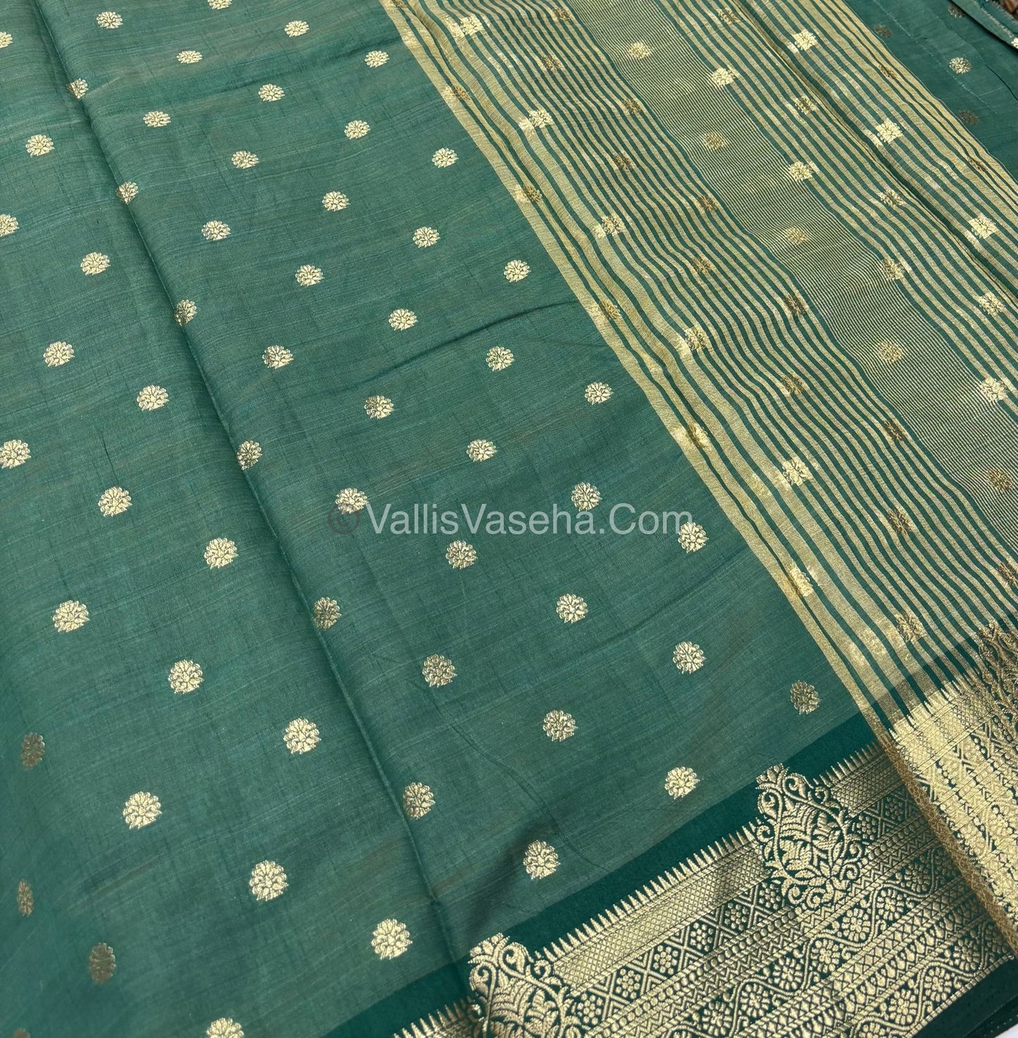 Semi Tussar Silk Saree - Dark Green shade - VVSTS032