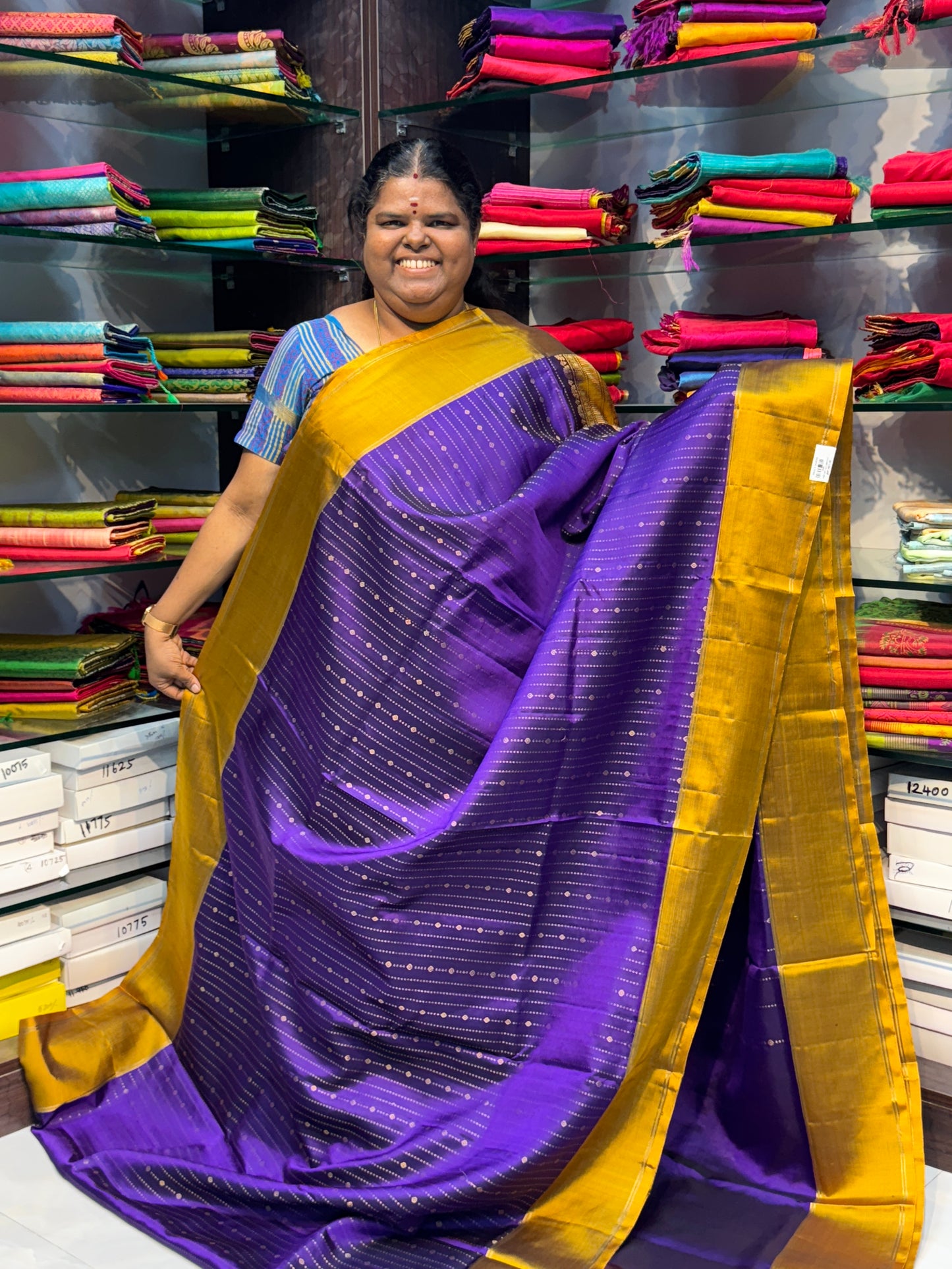 Pure Soft Silk Saree - Vaira Voosi Design - Purple & Mustard Yellow Combo - VVPSS021
