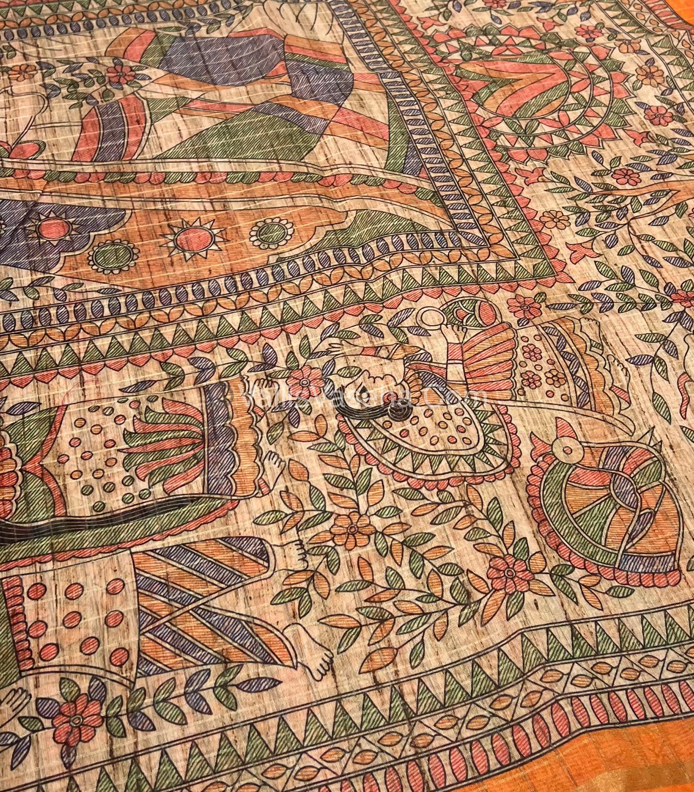 Semi Chanderi Saree - Fusion Of Bandhini & Madhubani- VVSCS002