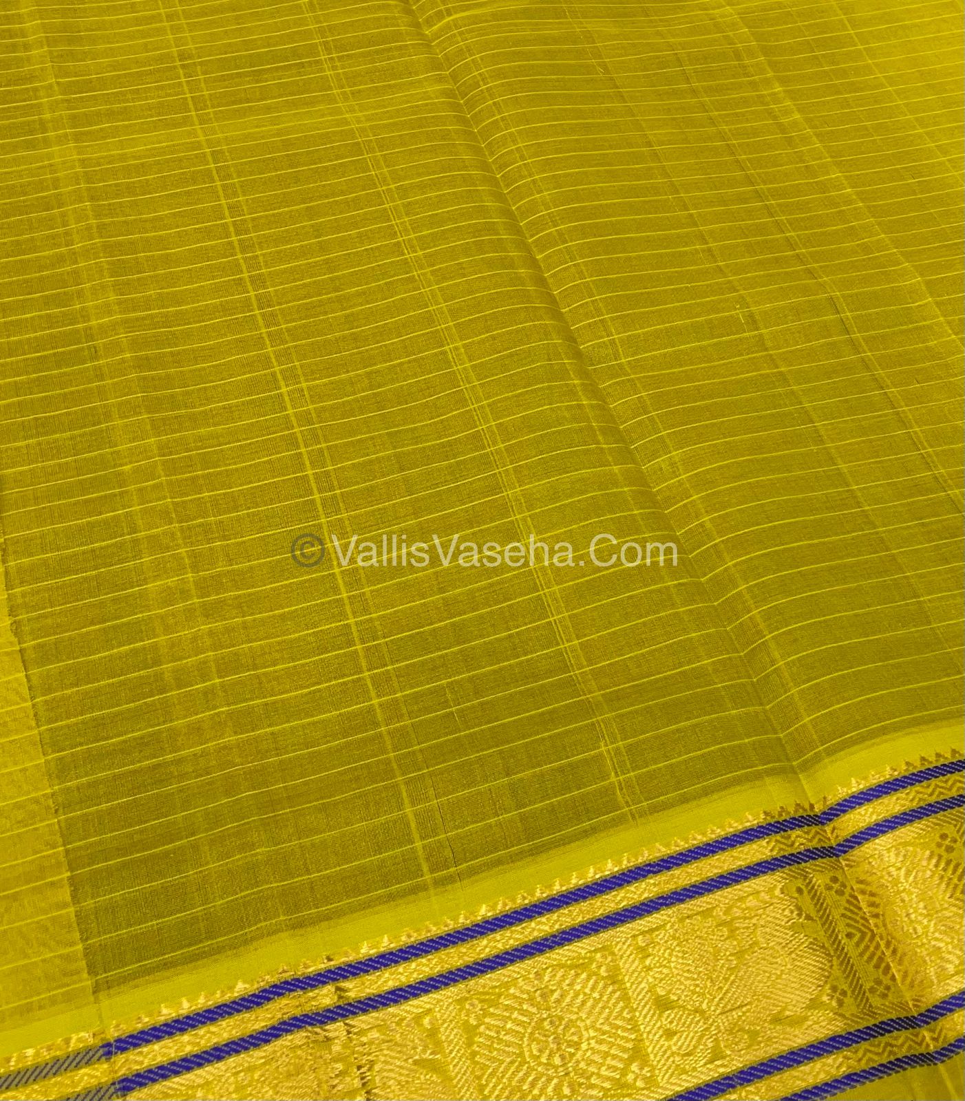 Pure Silk Cotton Saree - Blue with Lemon Yellow - Lakshadeepam Design - VVPLD001