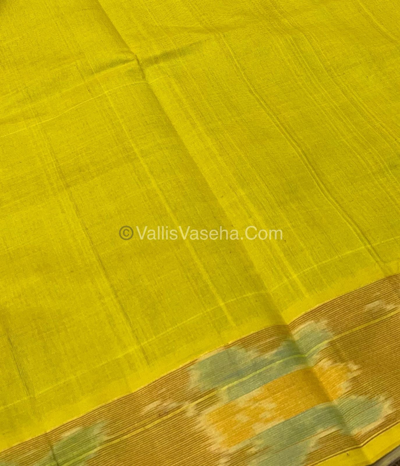 Semi Silk Cotton Saree - Blue & Lemon Yellow - VVSSC001