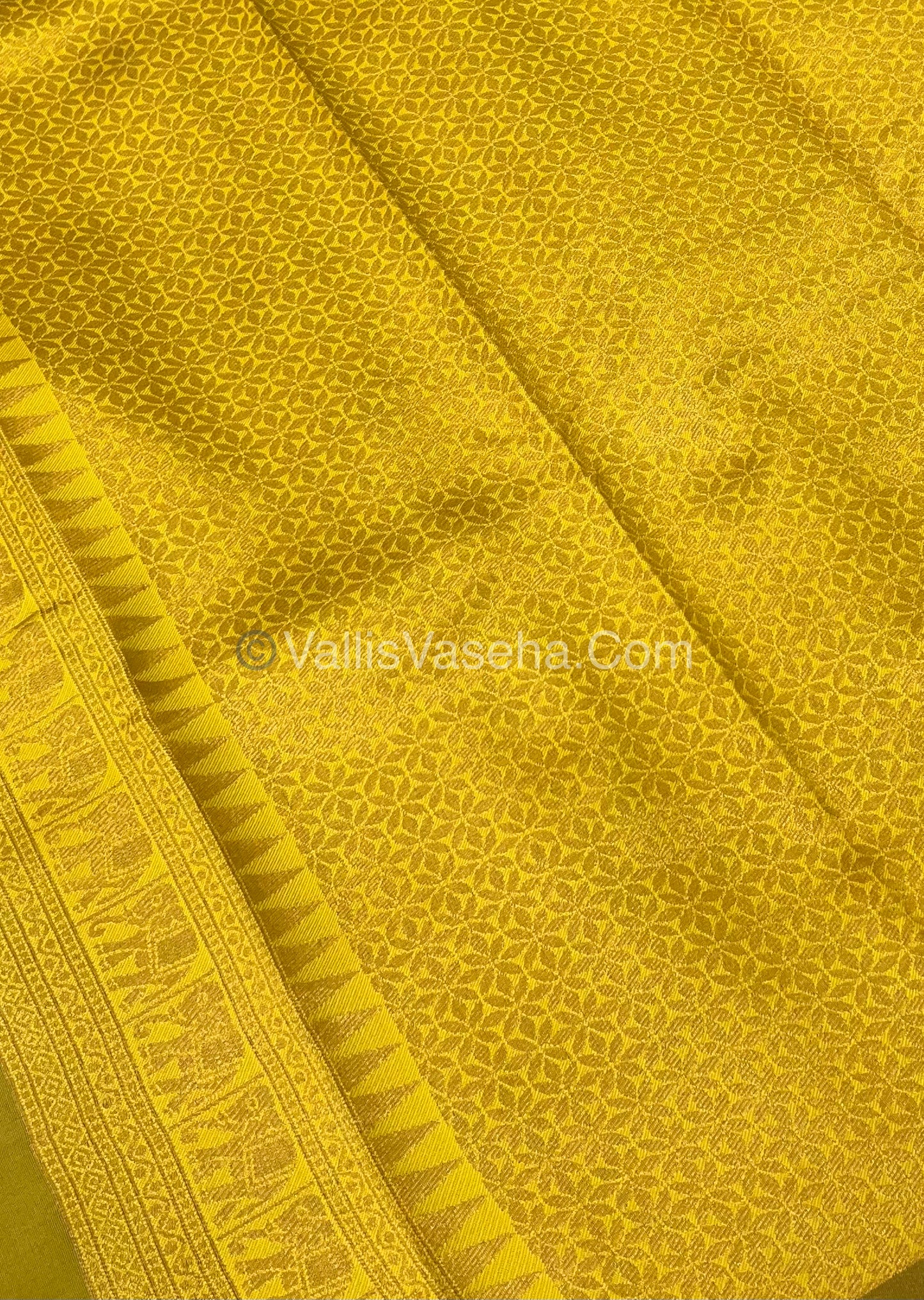 Semi Silk Saree - Kanchi Silk Style - Elephant Border - Pink with yellow - VVSSS005