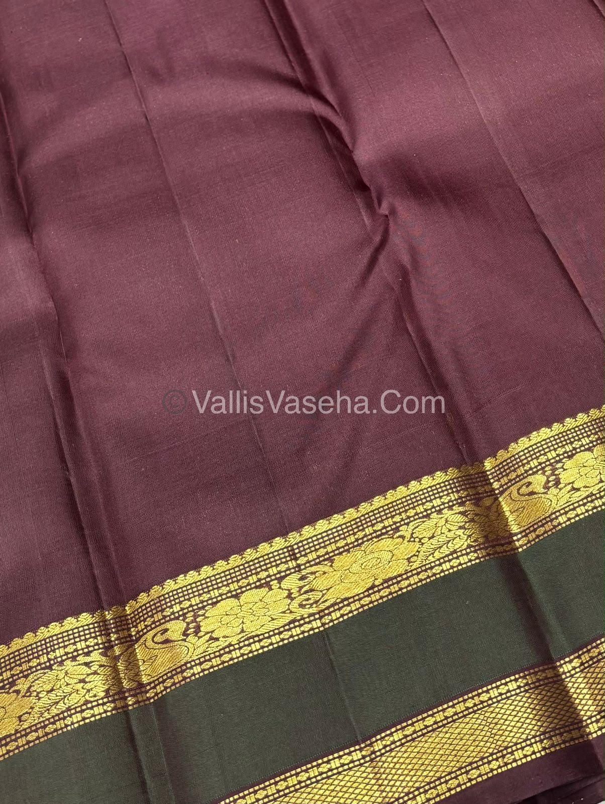 Pure Kanchipuram Silk Saree - Mustard Yellow & Brown Shade - VVPS022