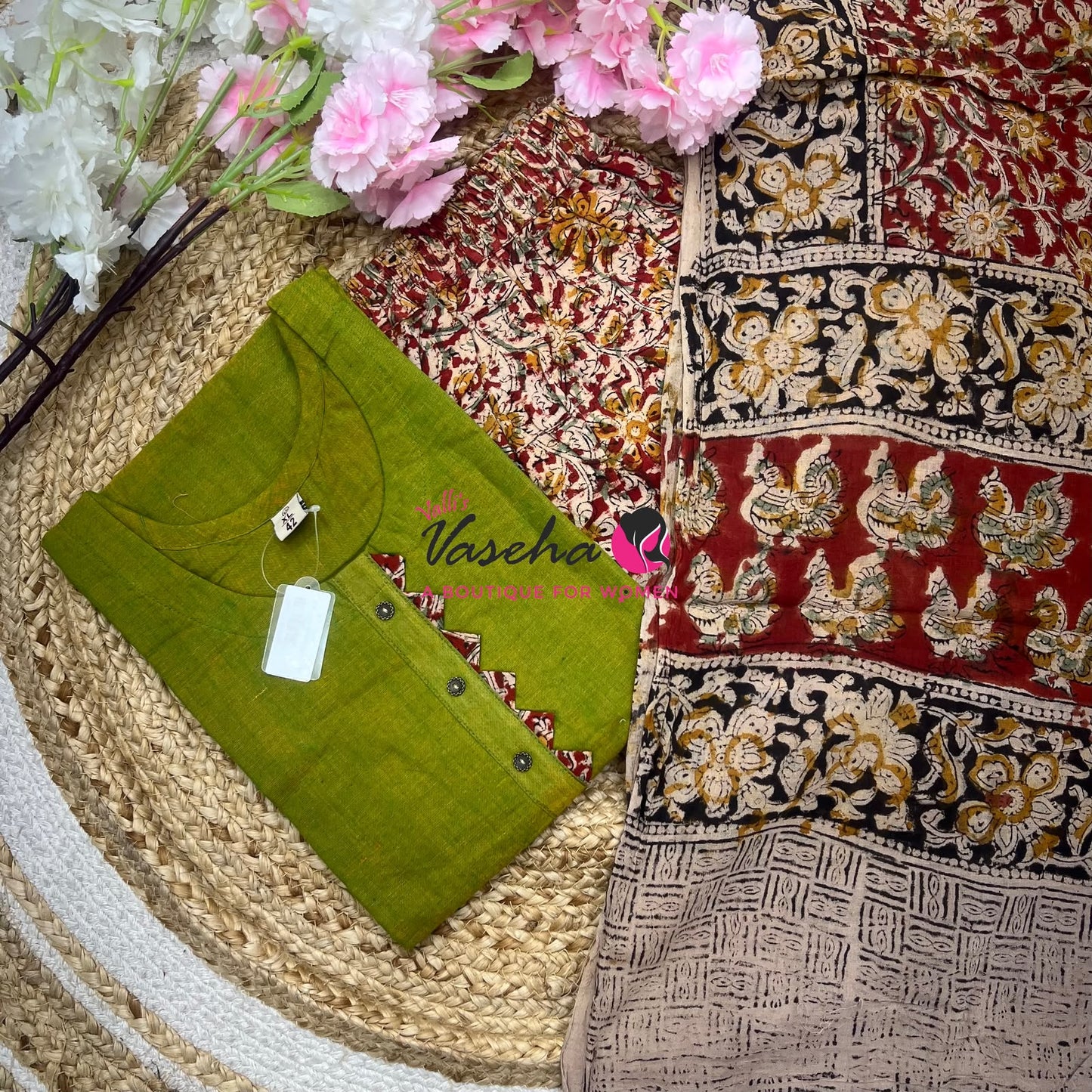 Readymade 3pc Set - Kalamkari Cotton Set - VVRMS019