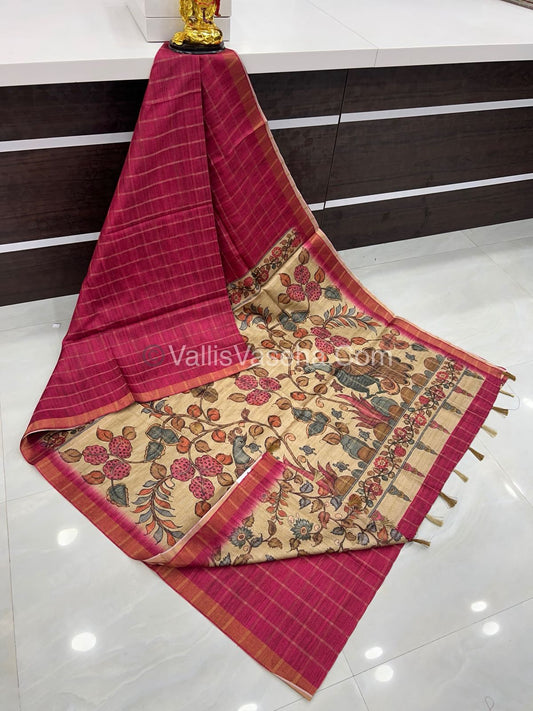 Semi Chanderi Saree - checks pattern - VVSCS004