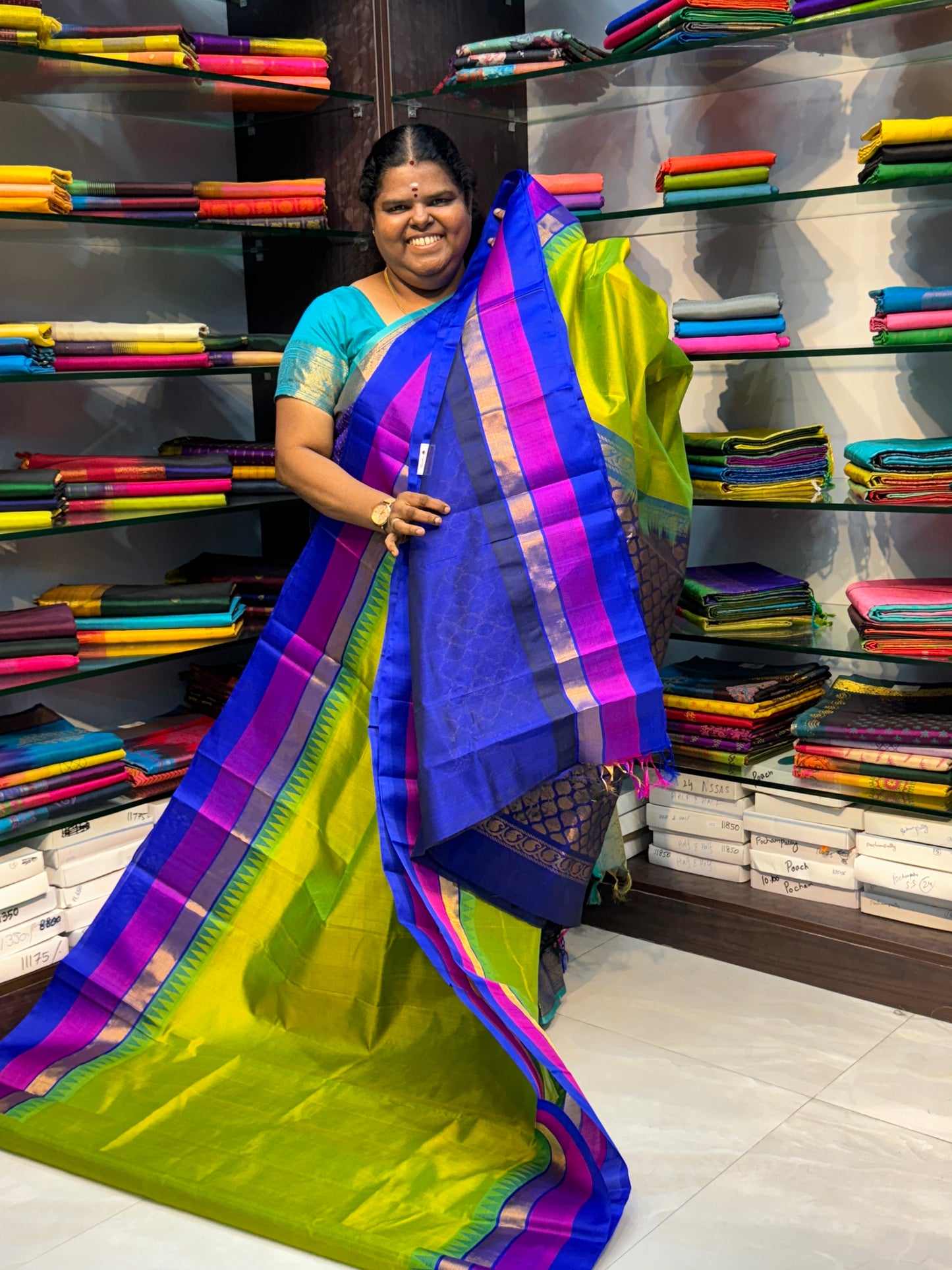 Pure Korvai Silk Cotton Saree - Temple border - VVKSC001