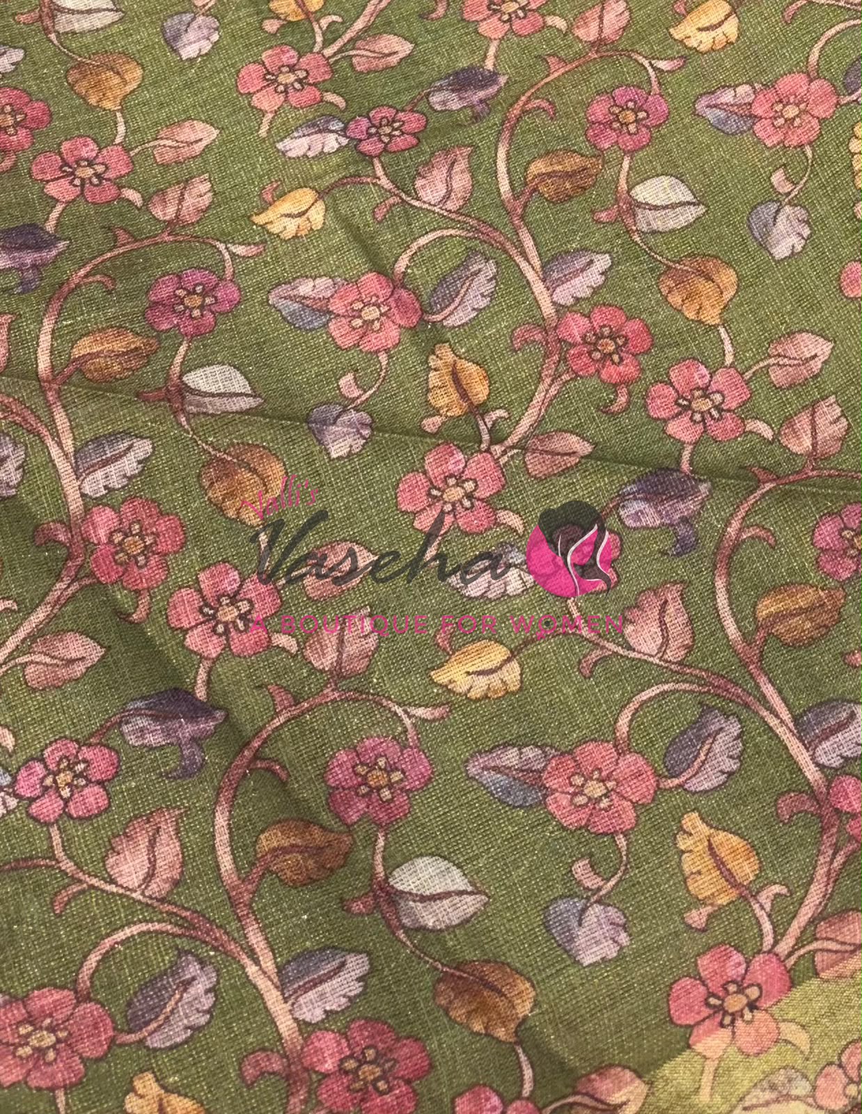 Linen Tissue Saree - Mirror Work Embroidery - Pink With Green Shade - VVLTS001