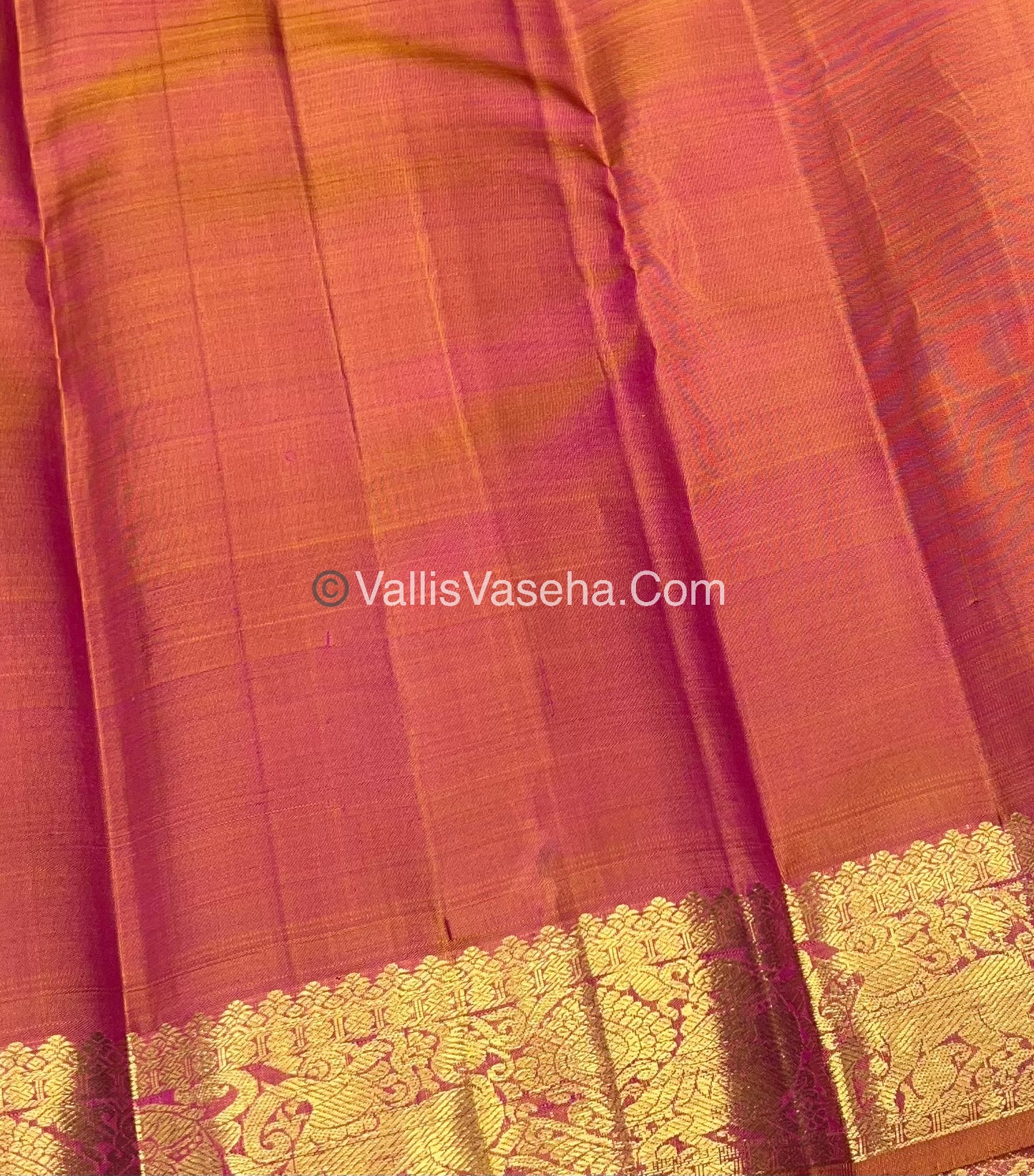 Pure Kanchipuram Silk Saree - Purplish Pink With Peachish Gold Shade - VVPS022