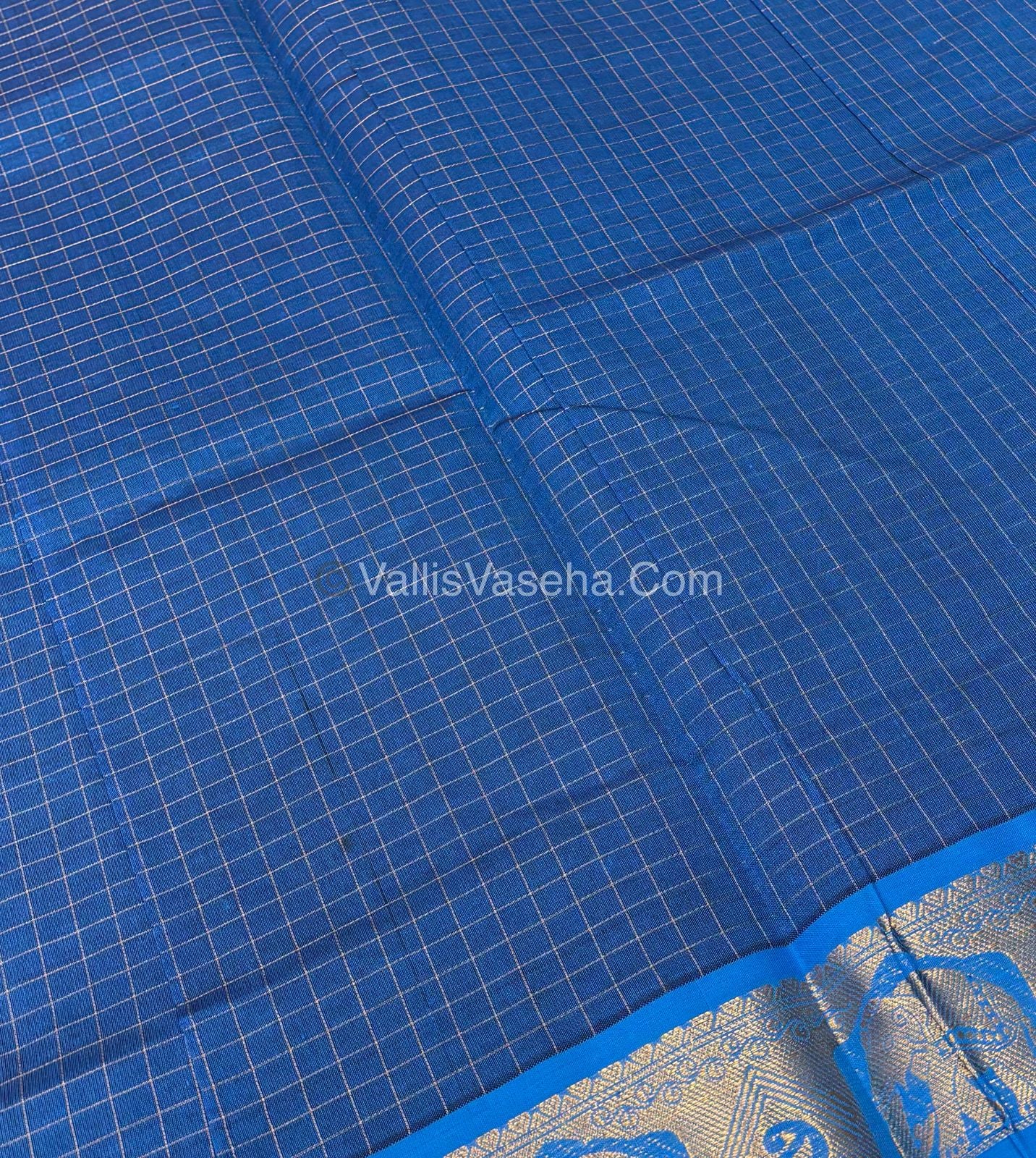 Semi Silk Cotton Saree - Green With Blue Shade - VVSSC006