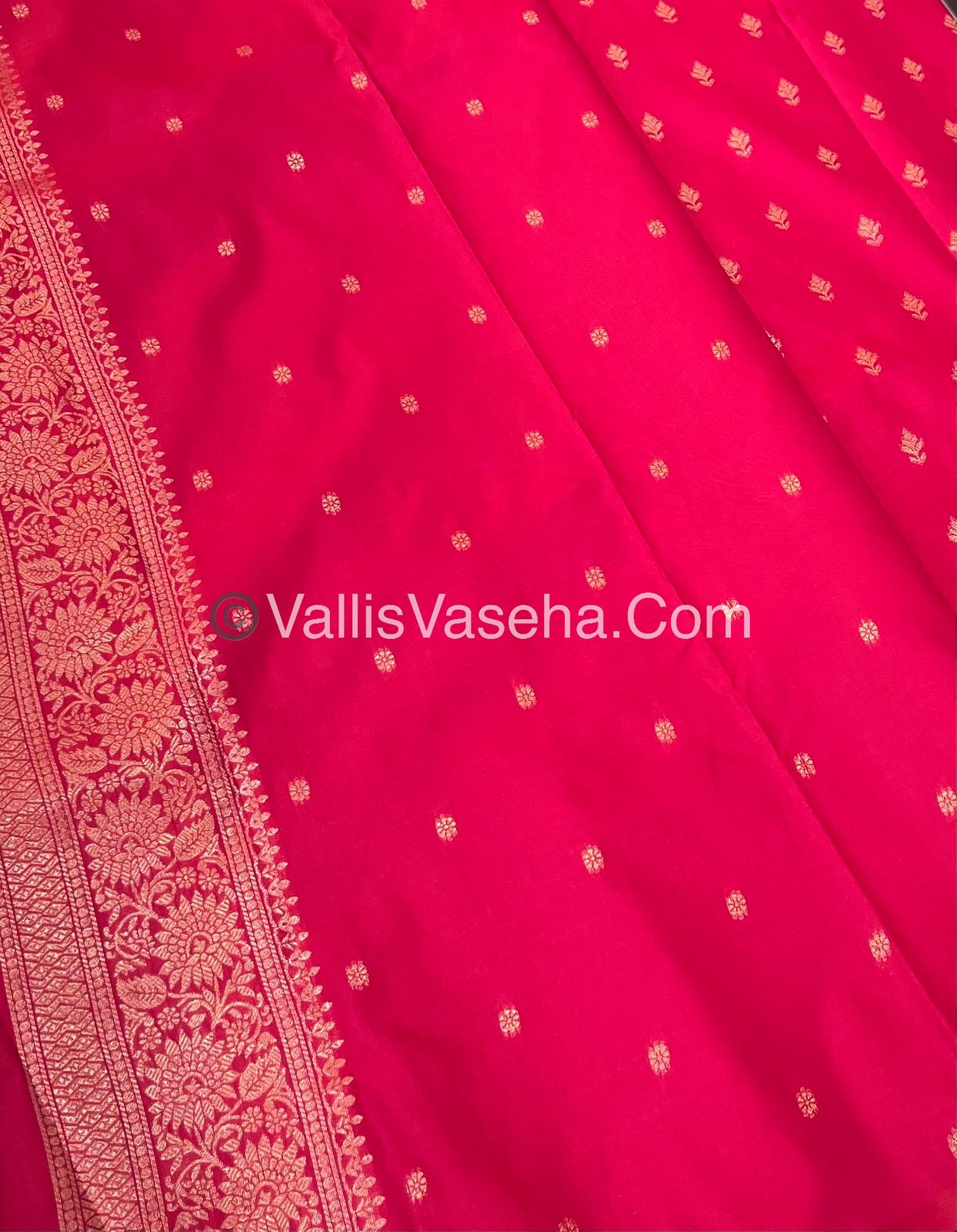 Semi Soft Silk - Peacock & Mango Butta Border - Pink Shade -VVSSS015