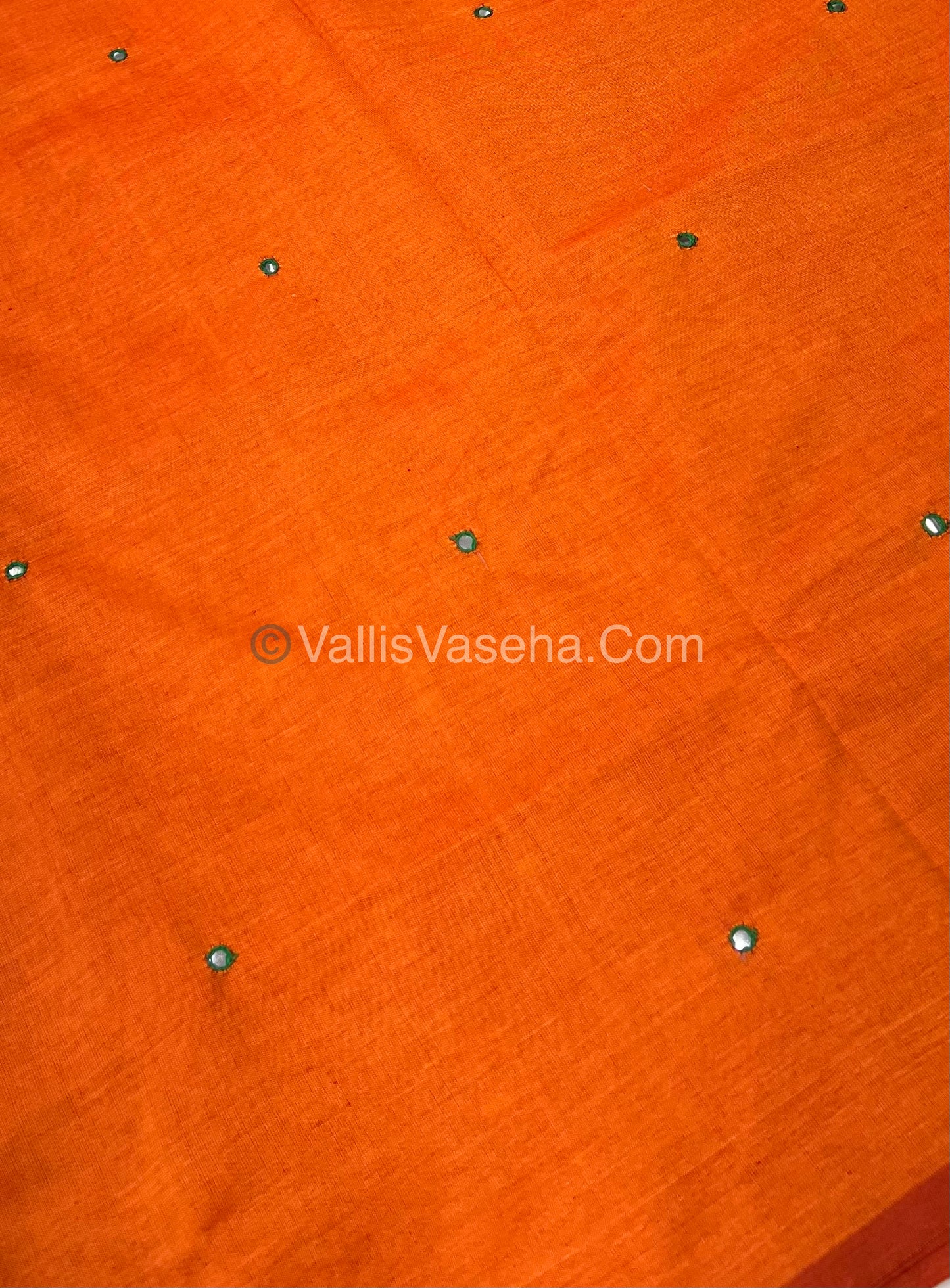 South Mixed Cotton - Mirror Work Embroidery - Orange With Green - VVPCM002