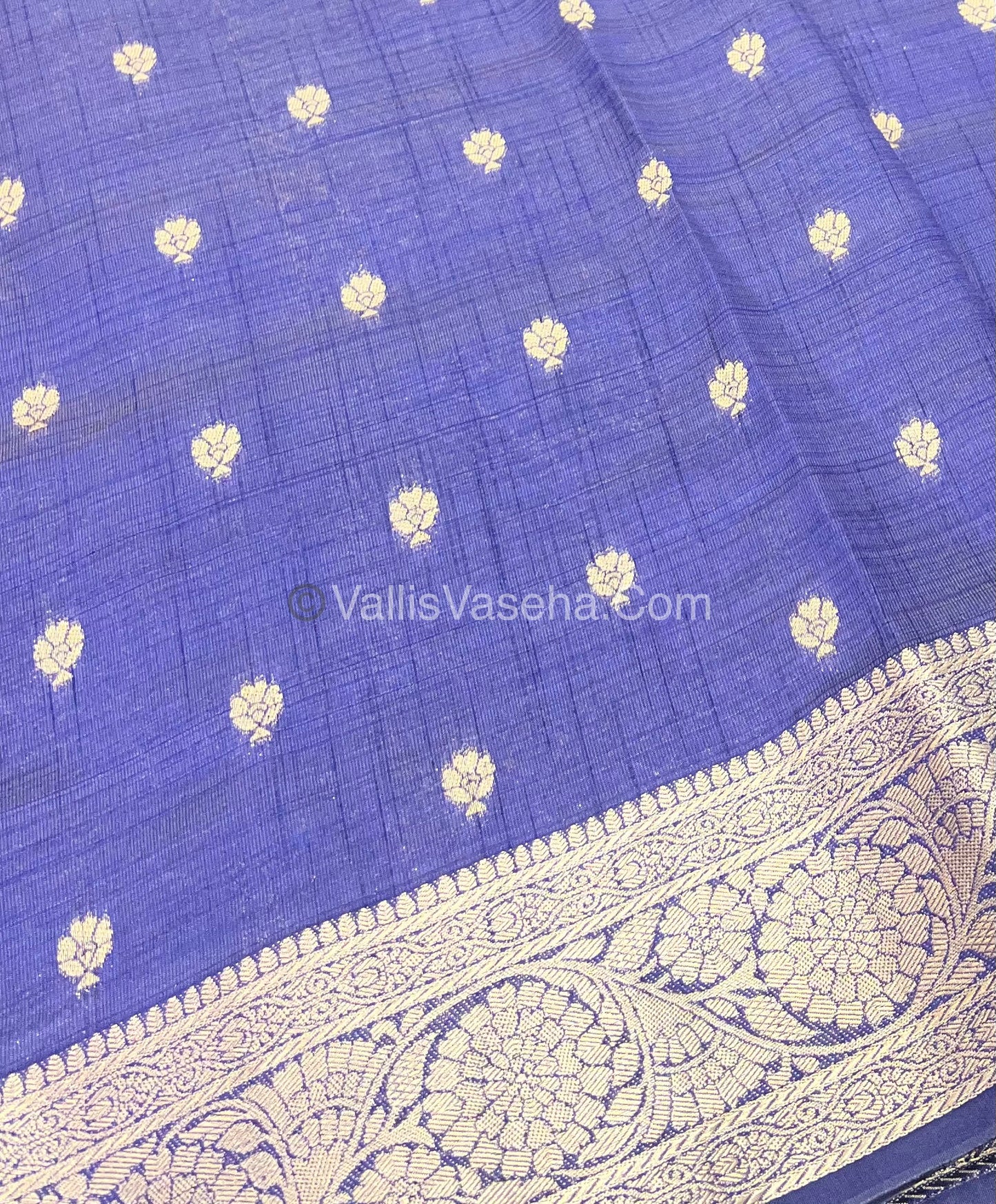 Semi Tussar Silk - Grand Pallu - Navy Blue Shade - VVSTS029