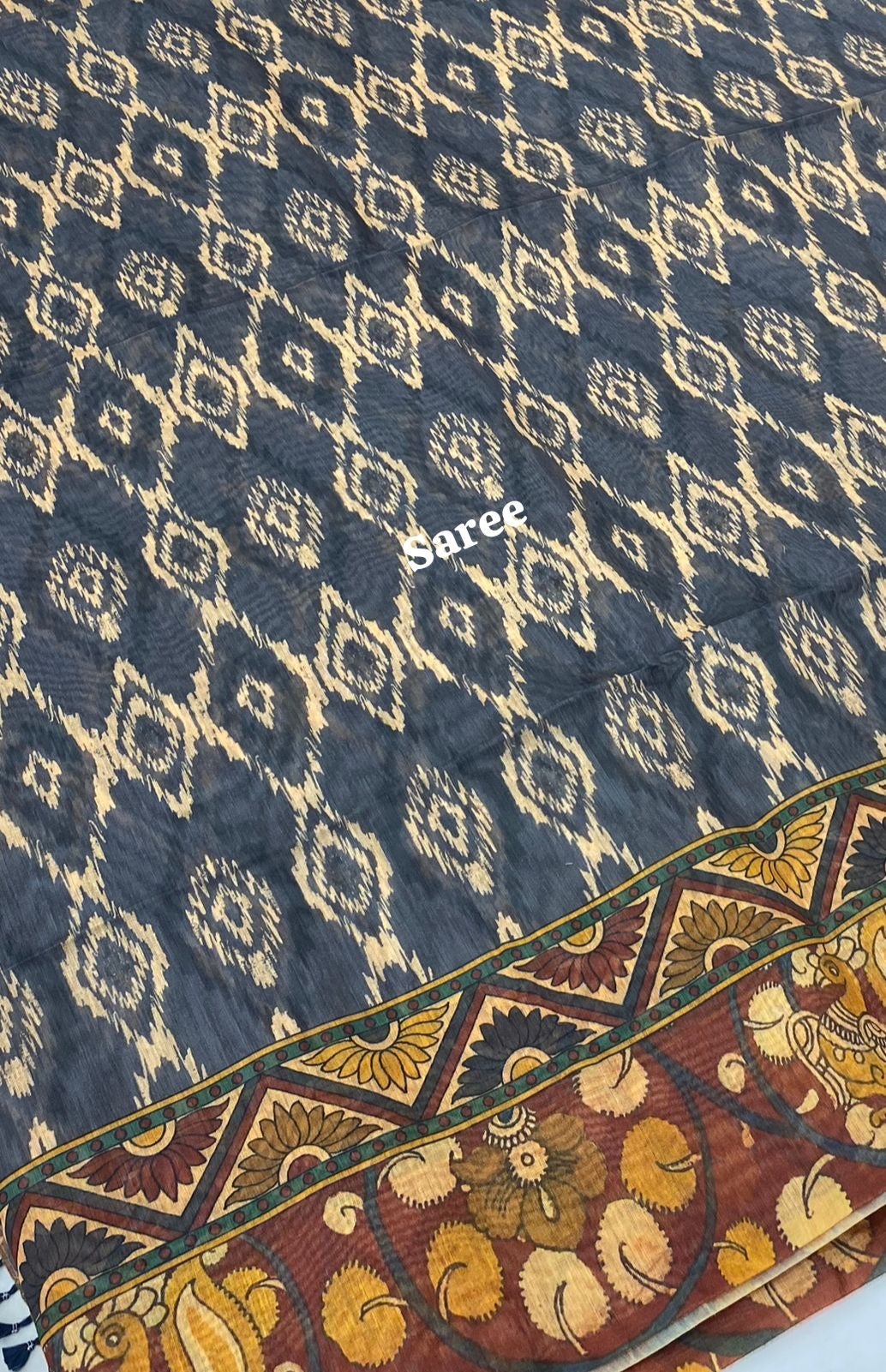 Chanderi Mixed Cotton Saree - Ikkat & kalamkari design - VVCC002