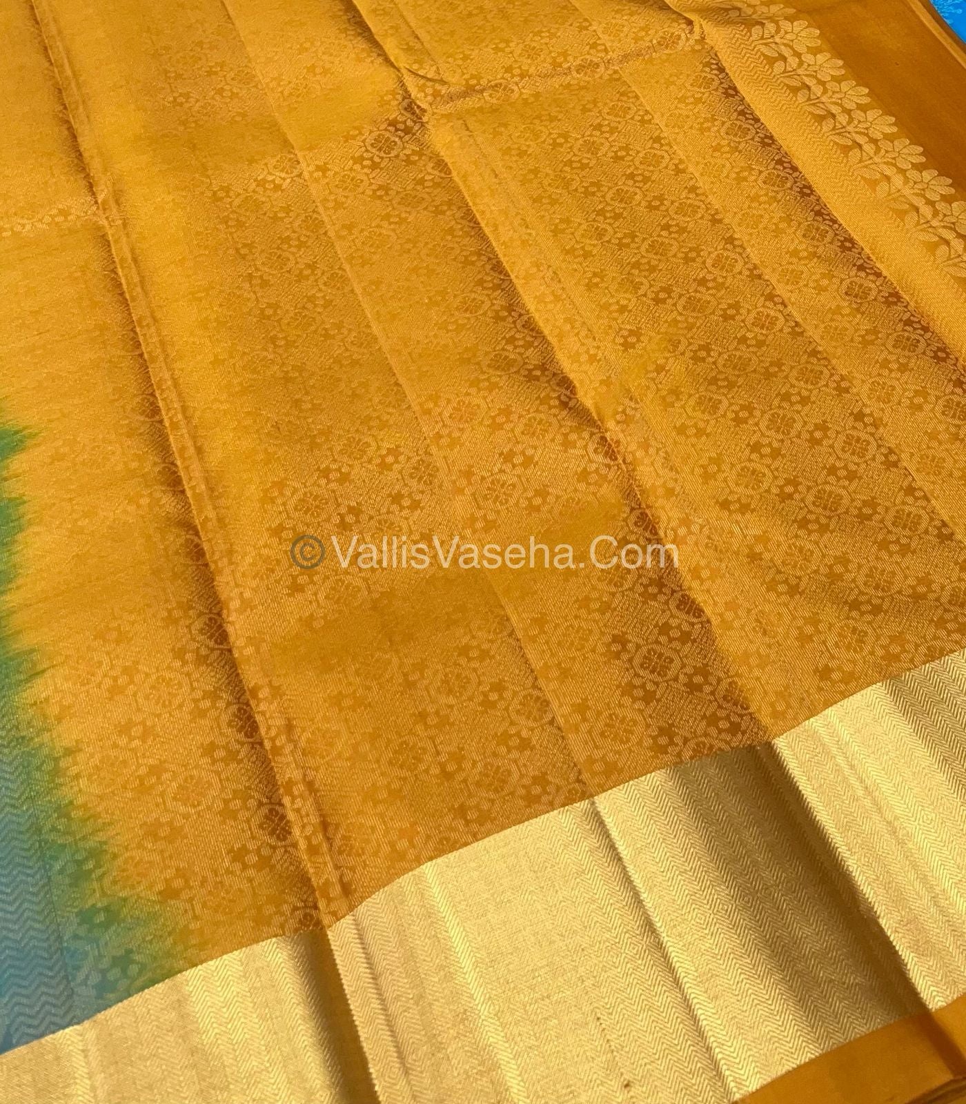 Pure Soft Silk Saree - Blue & Mustard Yellow Combo - VVPSS036