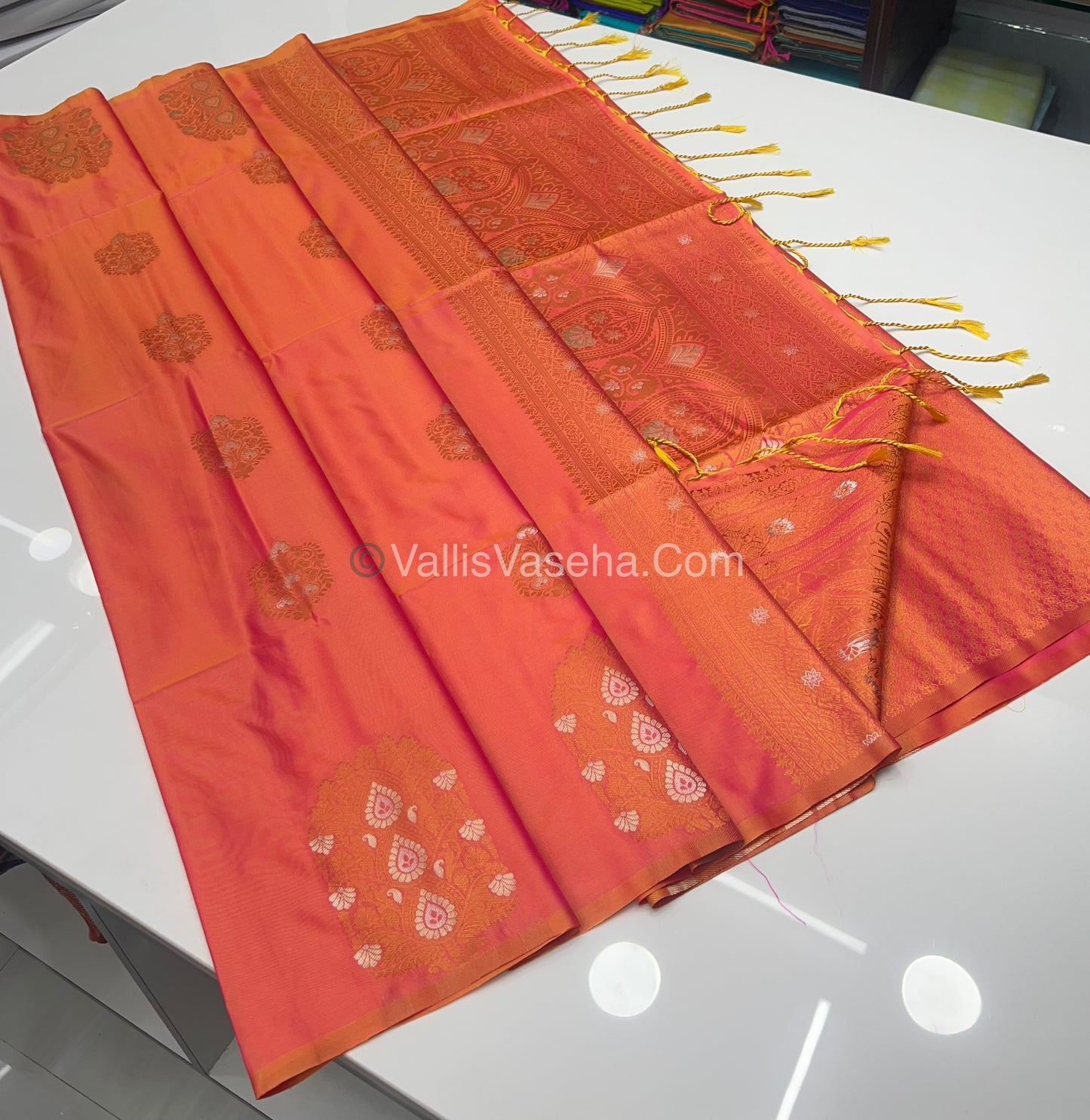 Semi Soft Silk - Border Butta - Peachish Gold Shade -VVSSS010