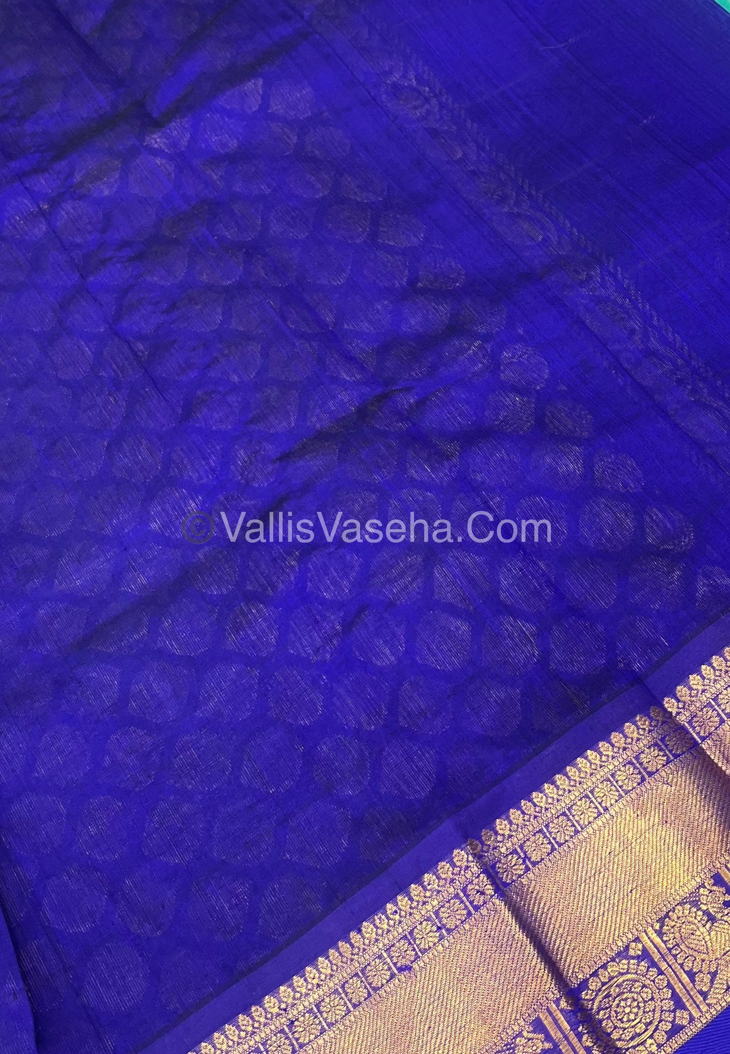 Pure Silk Cotton Saree - Mayil & Chakkaram Design - Blue With Blue - VVMC001