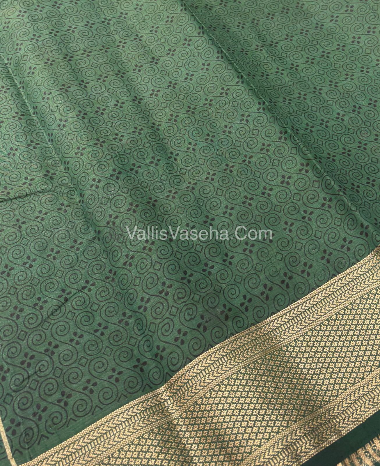 Semi Tussar Silk Saree - Ikkat / Pochampally Design - Dark Green Shade - VVSTS033